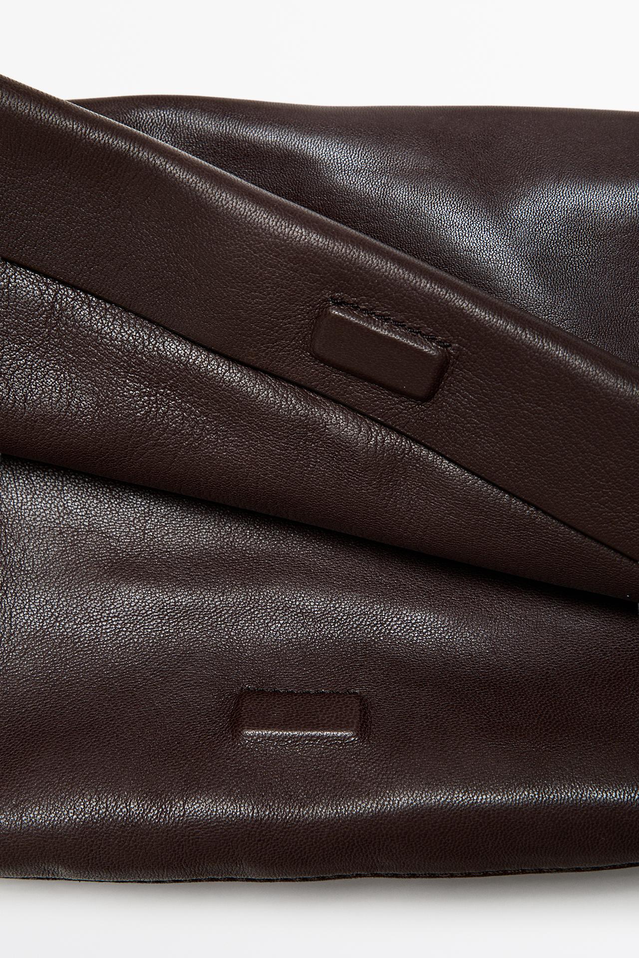 Nappa leather mini bag with stitch detail — BROWN