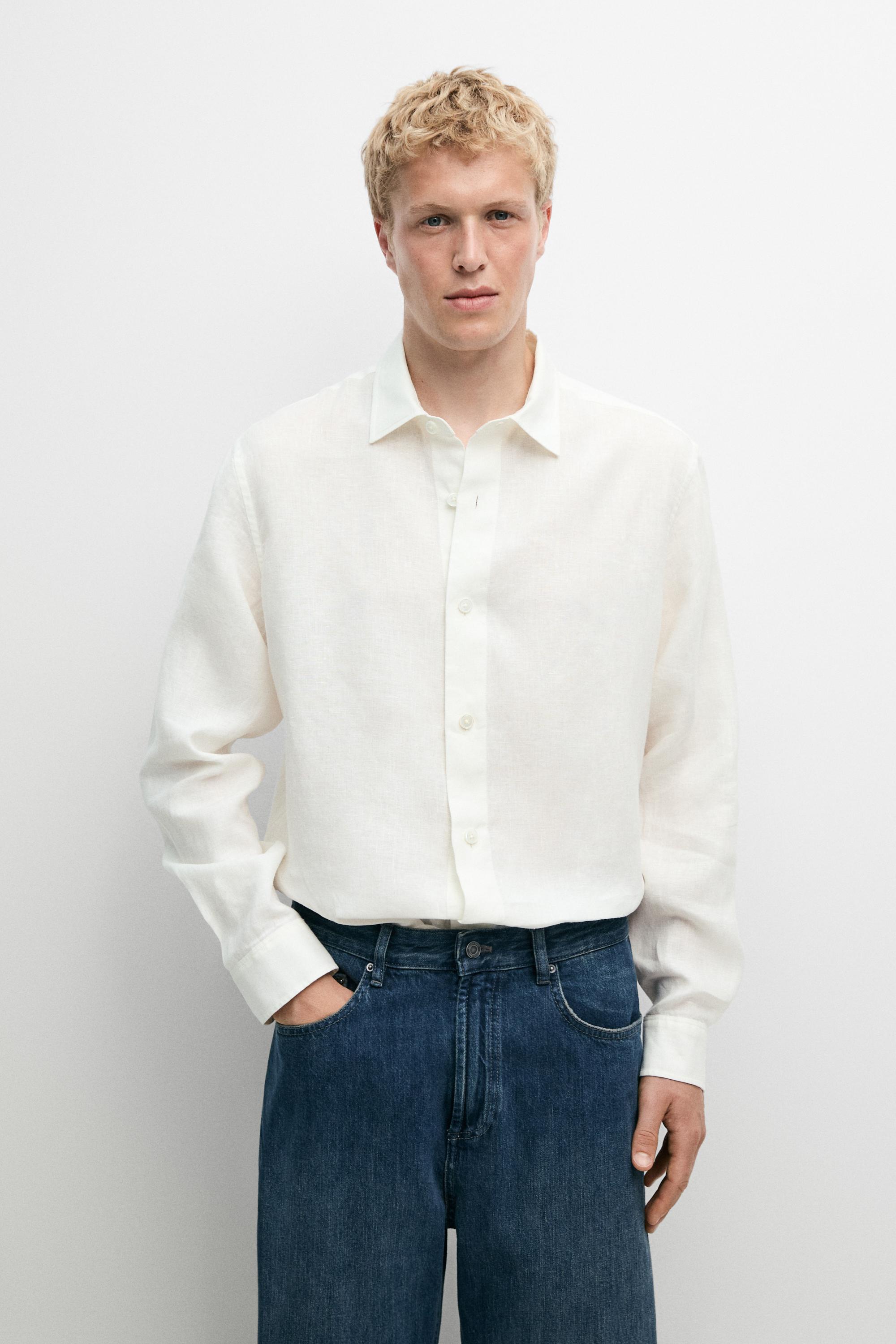 100% linen regular fit shirt — CREAM