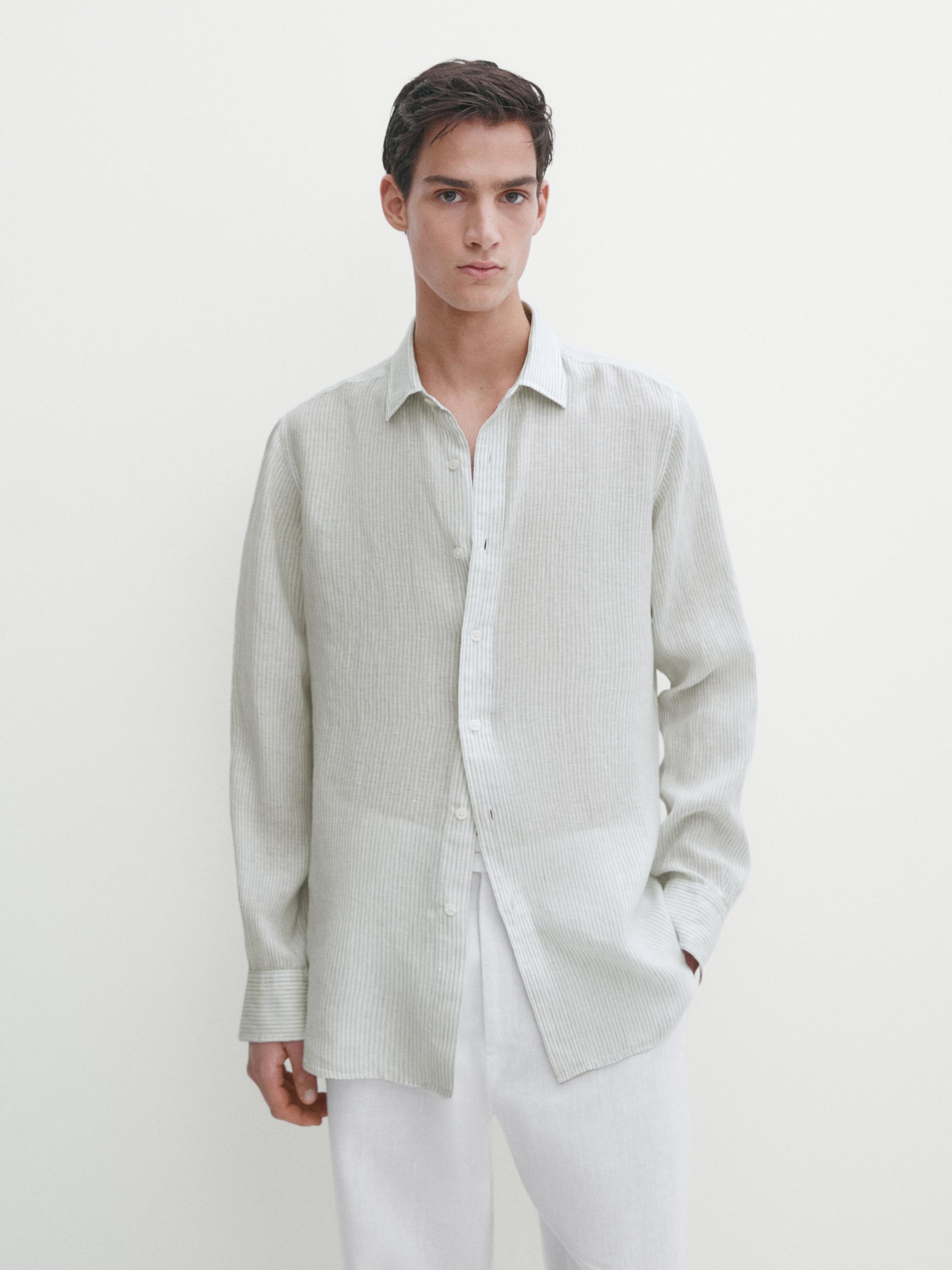 Chemise à rayures en lin regular fit