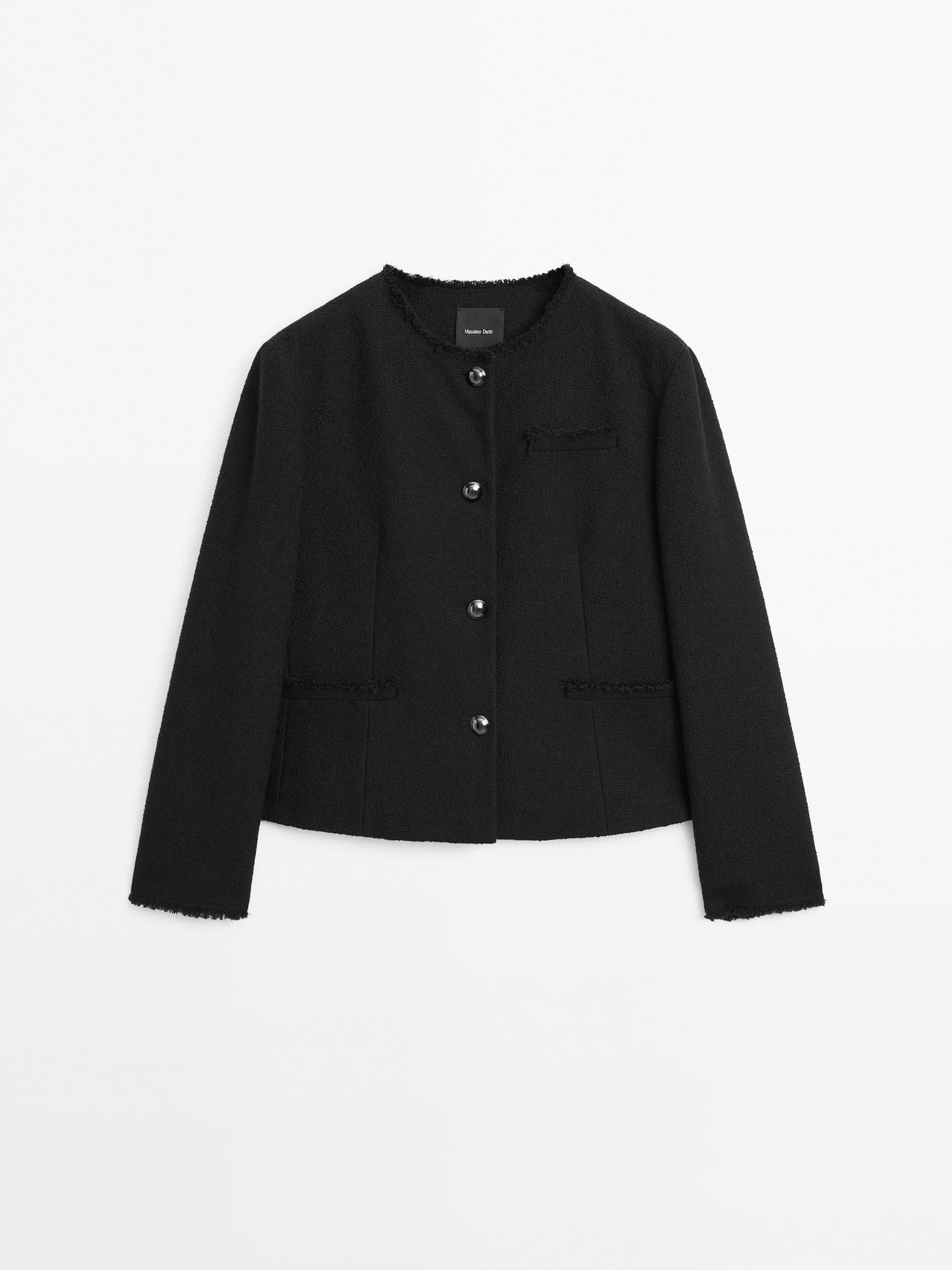 Massimo Dutti - Dame - Stumpet Jakke Med Knapper - Sort - Xs