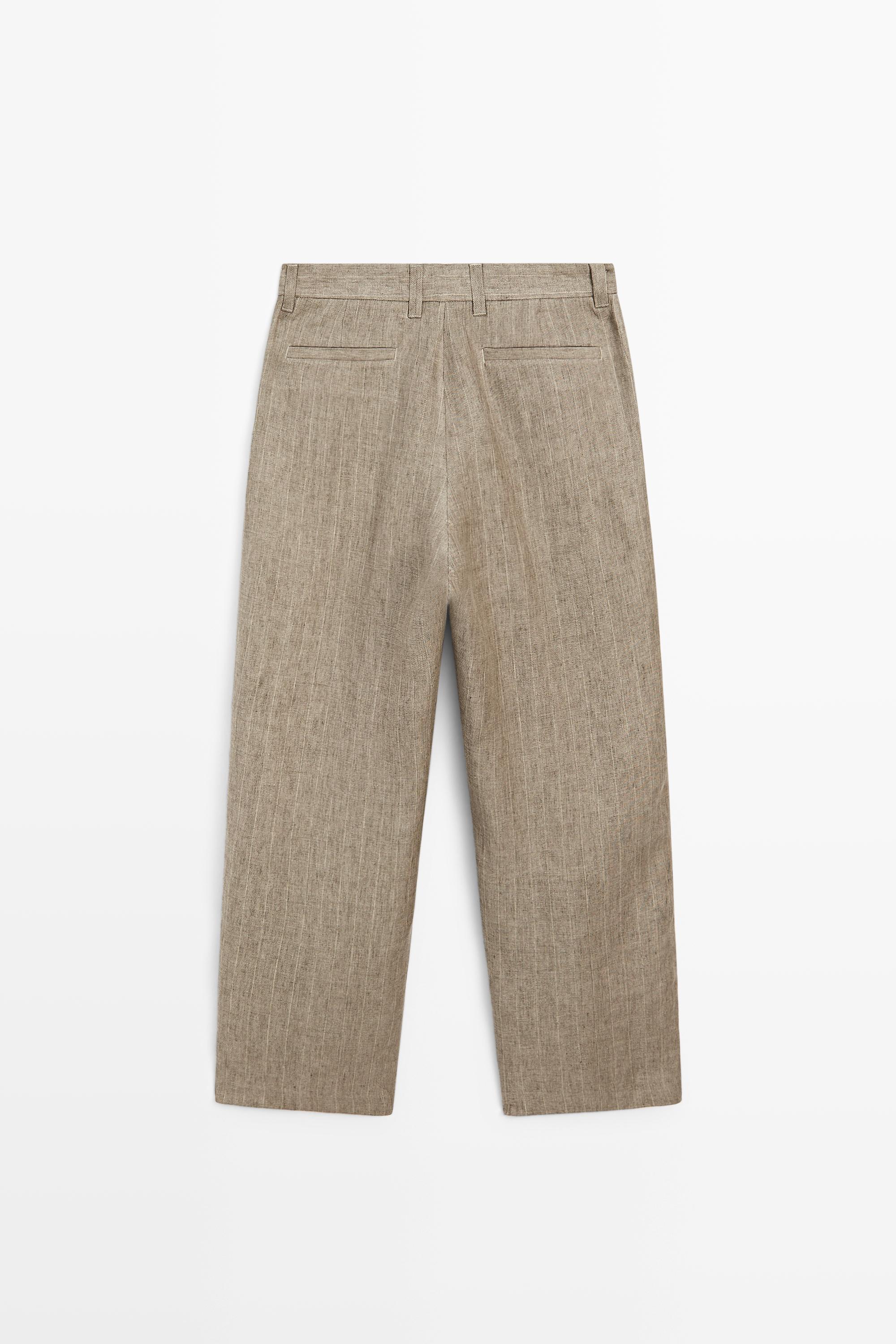 100% linen striped trousers — BEIGE