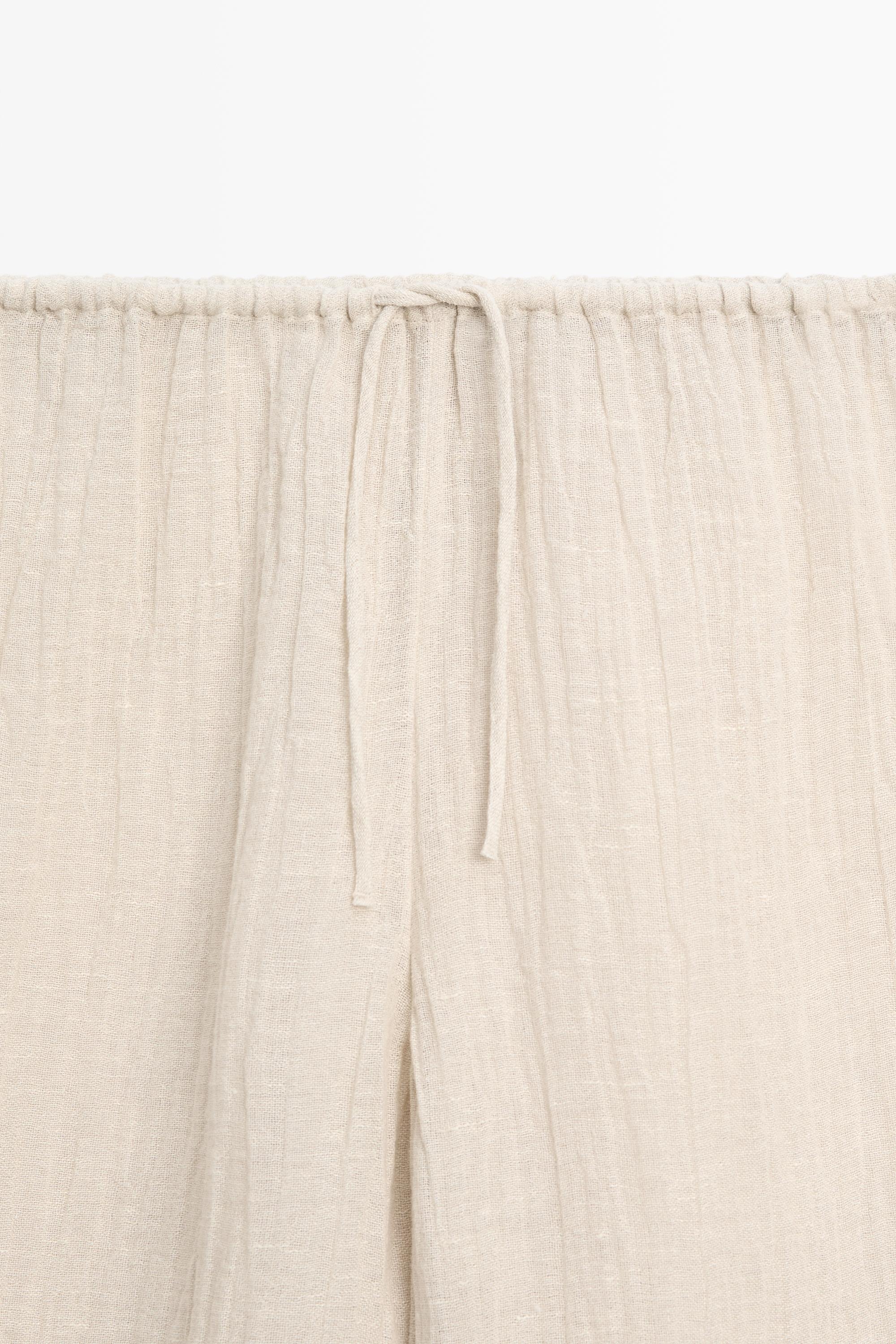 Total look flowing waffle-knit linen blend trousers — BEIGE MARL