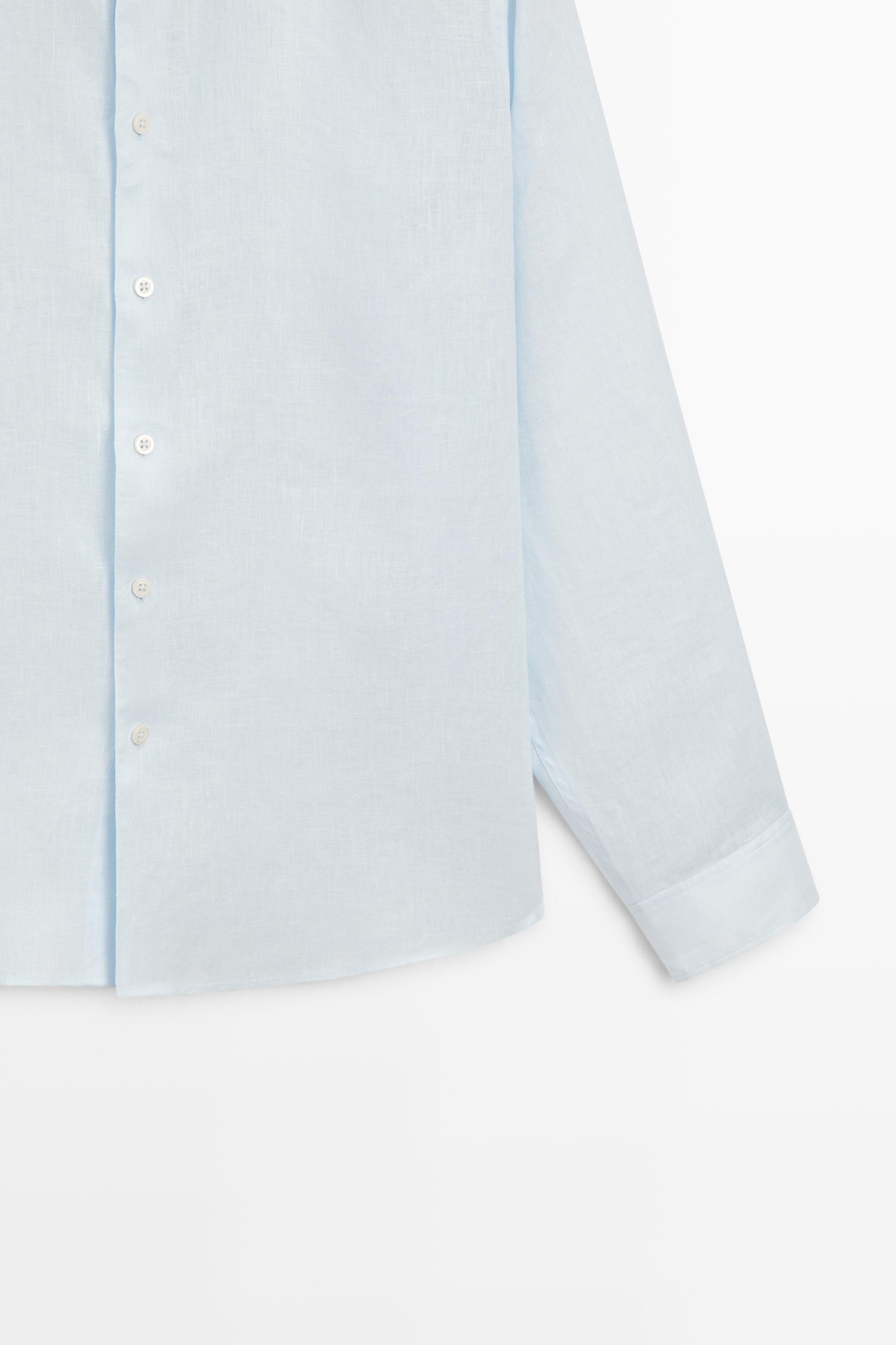 100% linen regular fit stand collar shirt — Sky blue