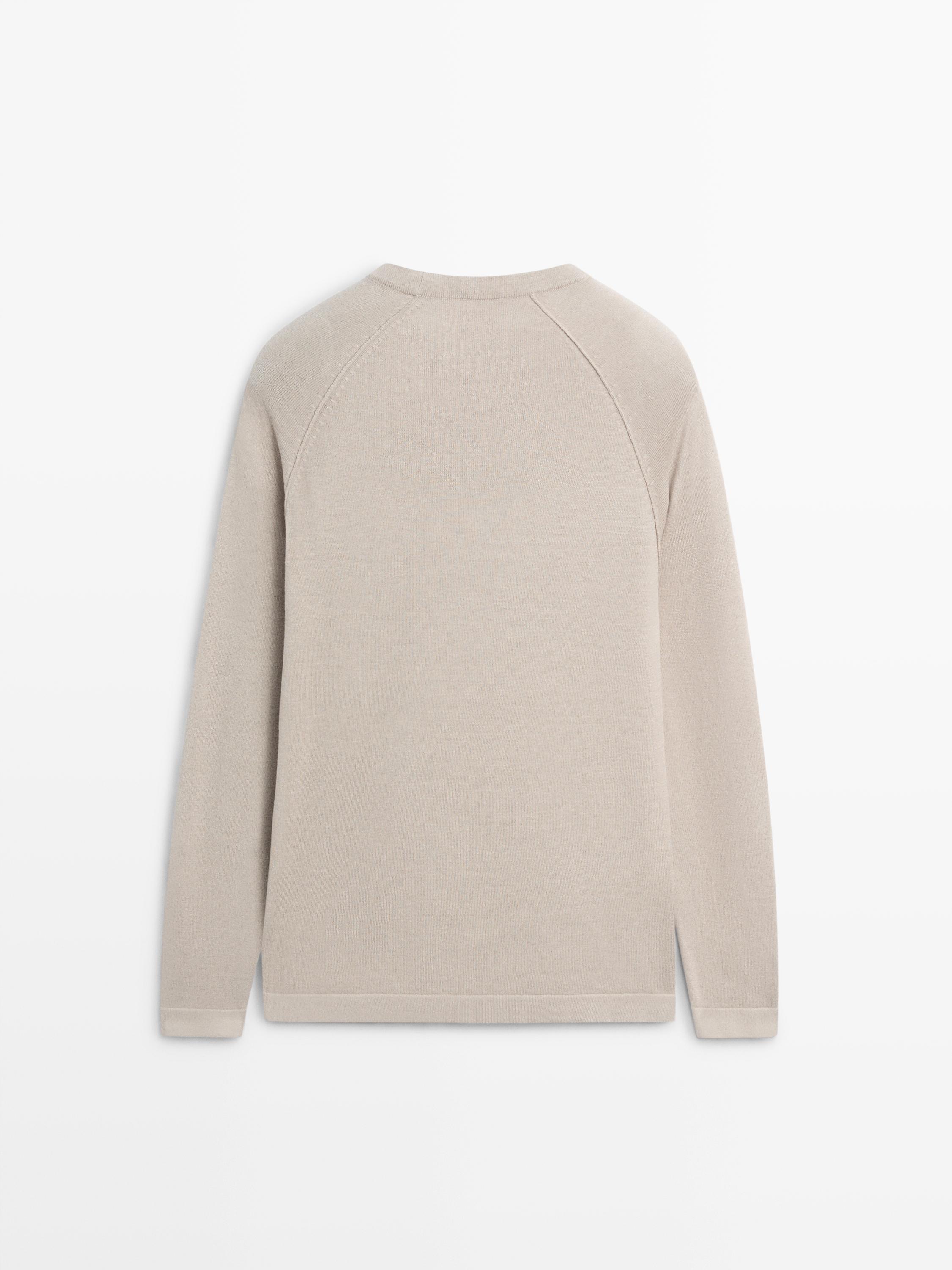 Linen blend knit crew neck sweater — BEIGE