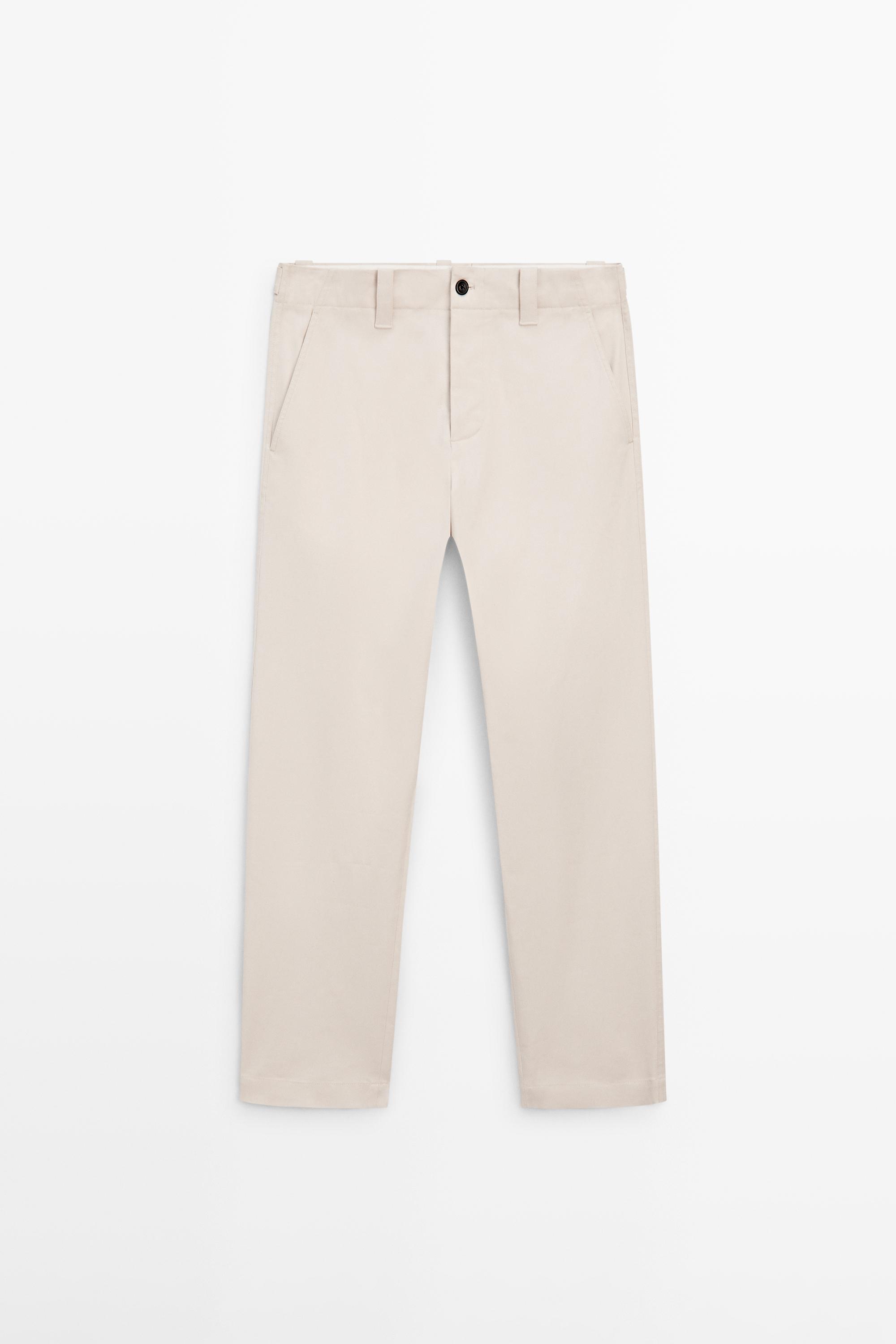 Cotton blend pants with waist detail — BEIGE