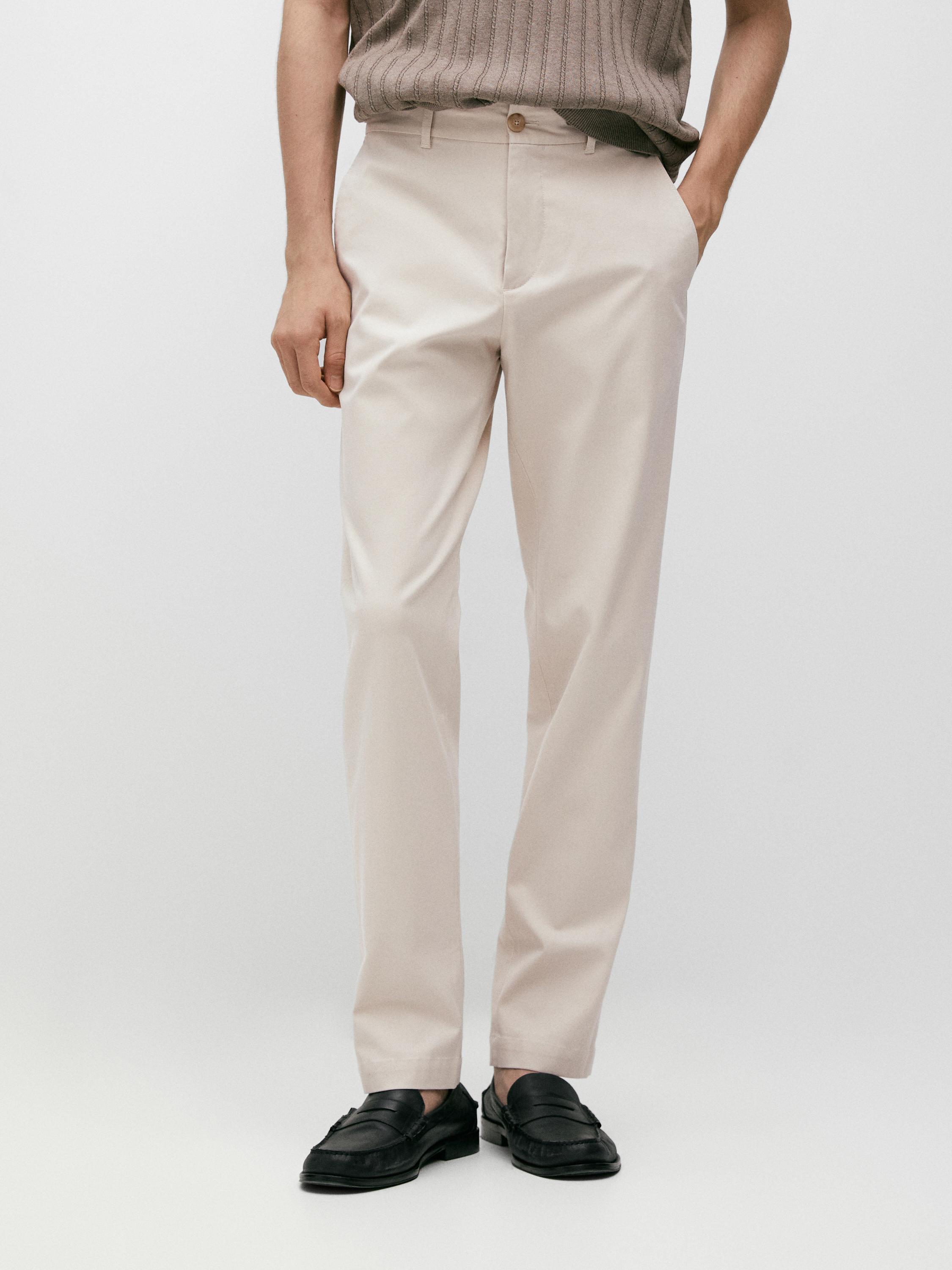 Cotton blend tapered fit trousers — BEIGE