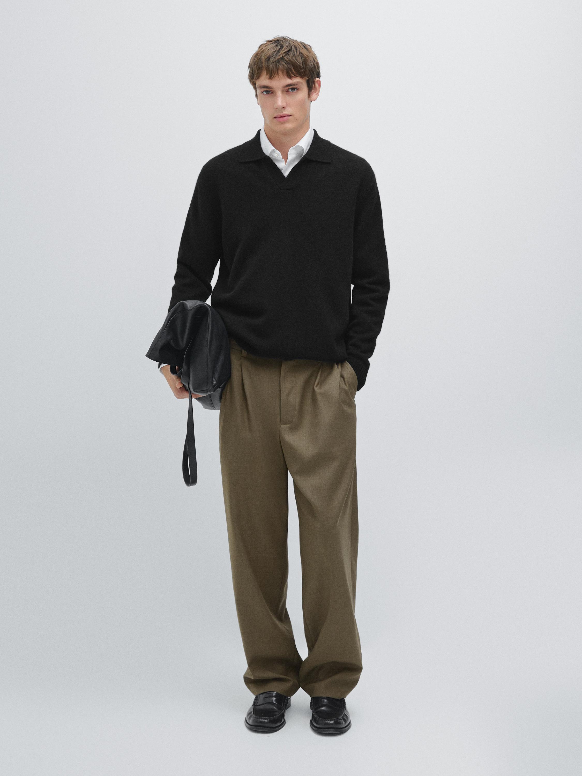 Relaxed fit wool blend darted trousers