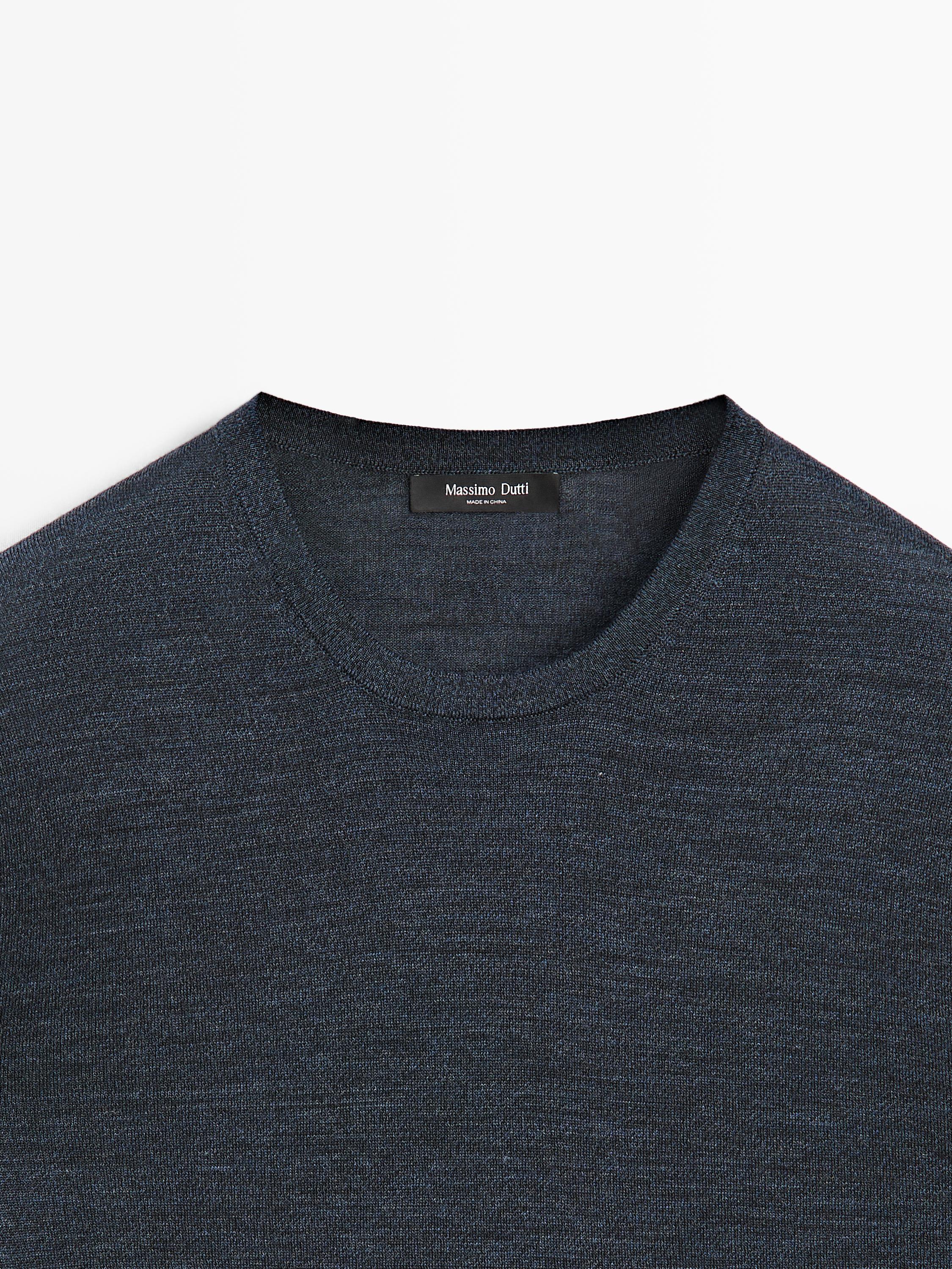 Wool-blend short-sleeve knit sweater — DARK NAVY