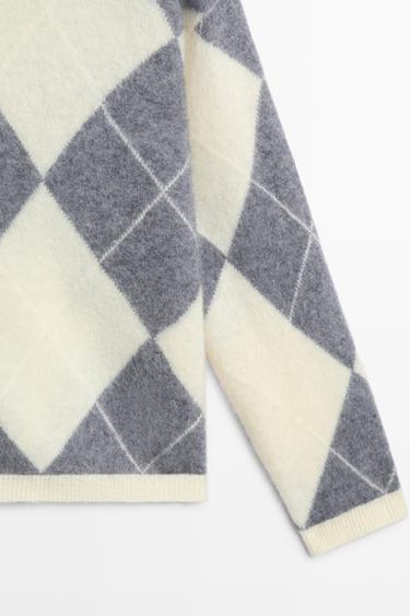 Wool blend argyle knit sweater — GREY 7