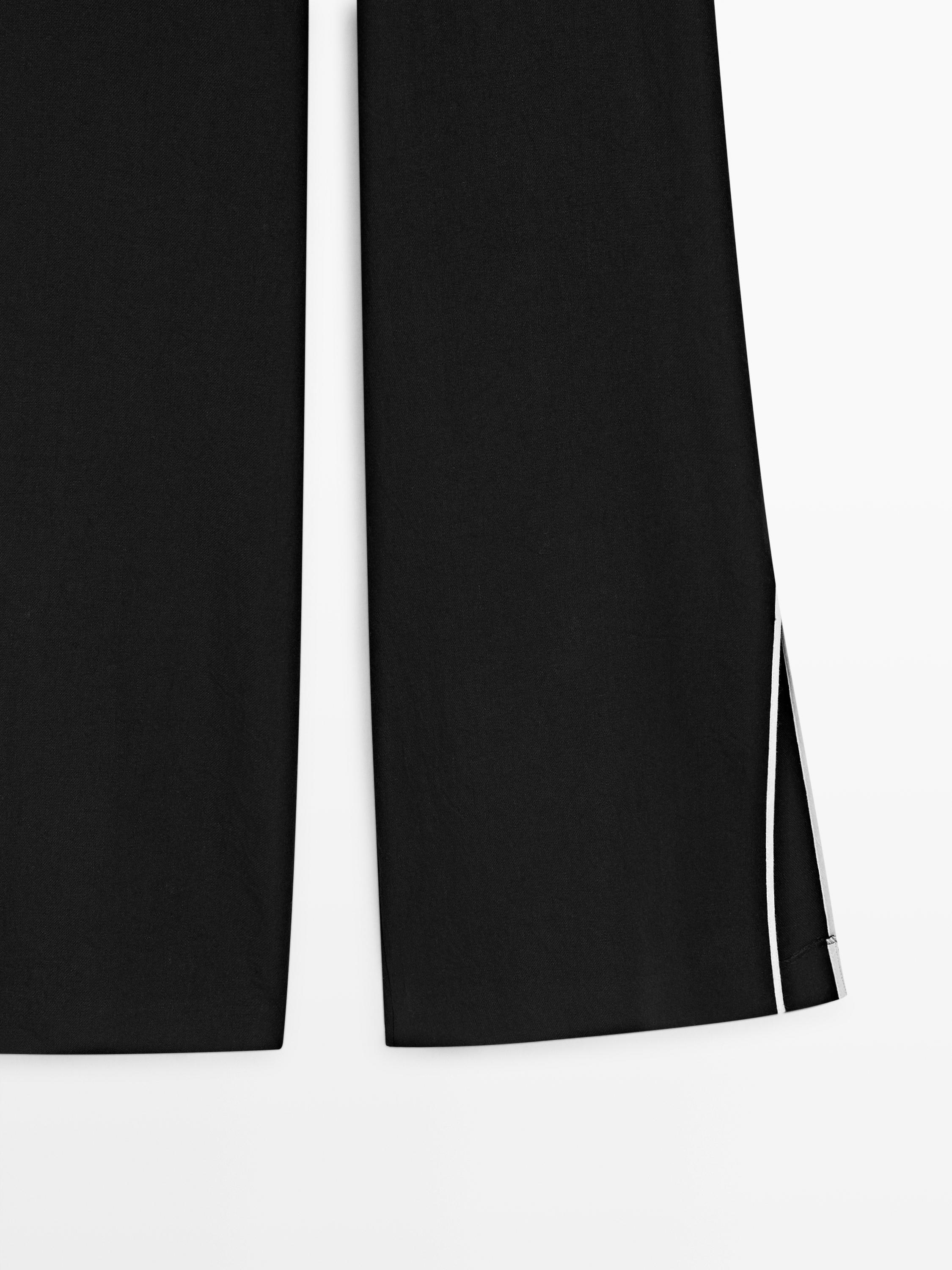 Linen trousers with contrast trim — BLACK