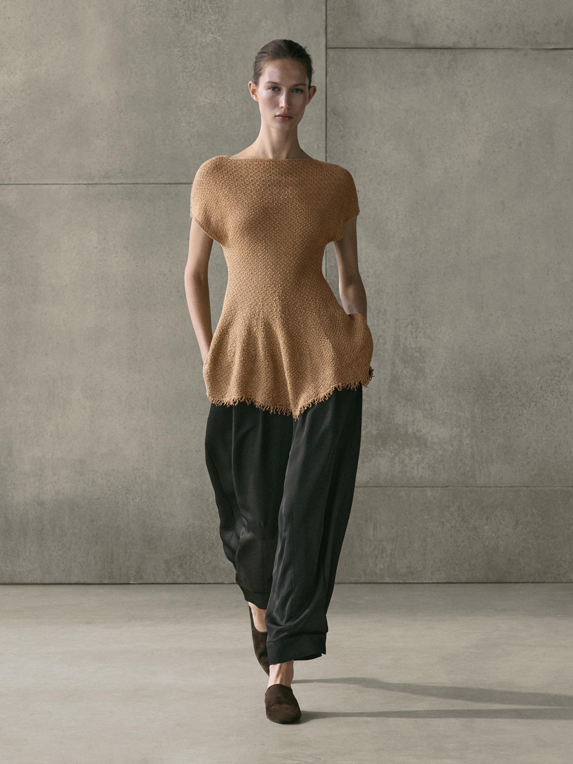 Top Desflecado 100% Lino - Tostado - S - Massimo Dutti - Mujer