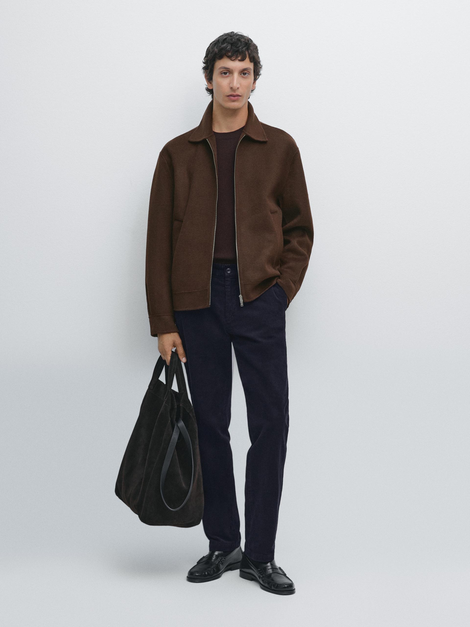 Pantalon Slim En Velours Côtelé - Bleu Marine - 42 - Massimo Dutti - Homme