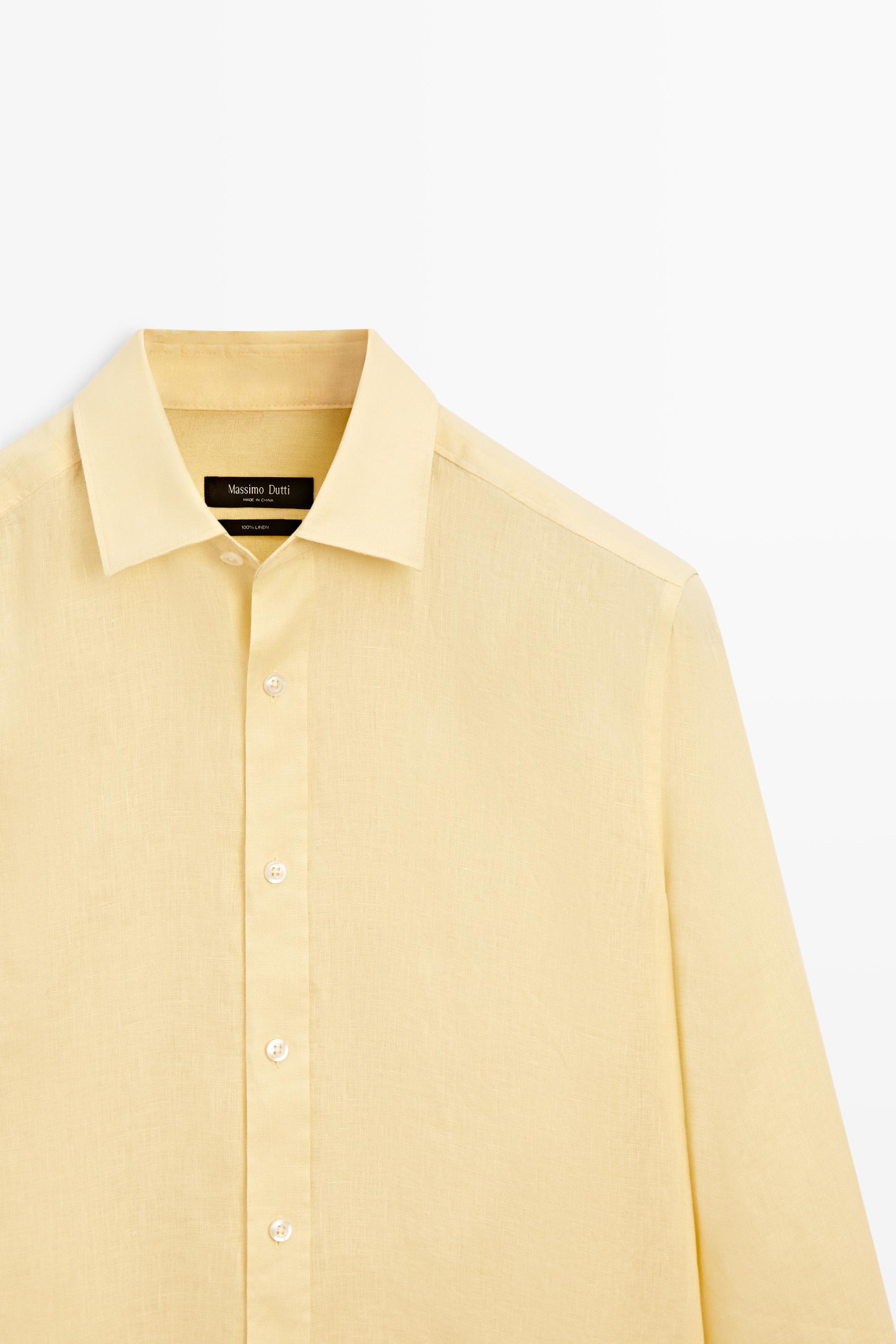100% linen slim fit shirt — YELLOW
