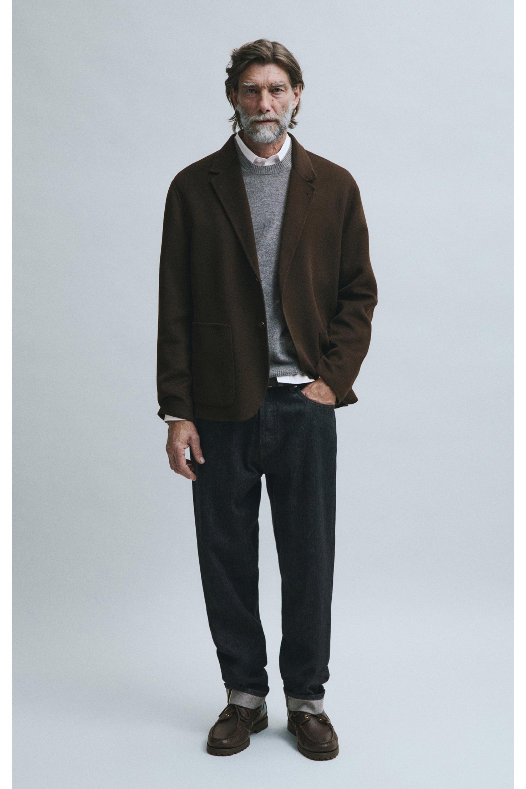 Double-layer wool blend blazer — Chocolate