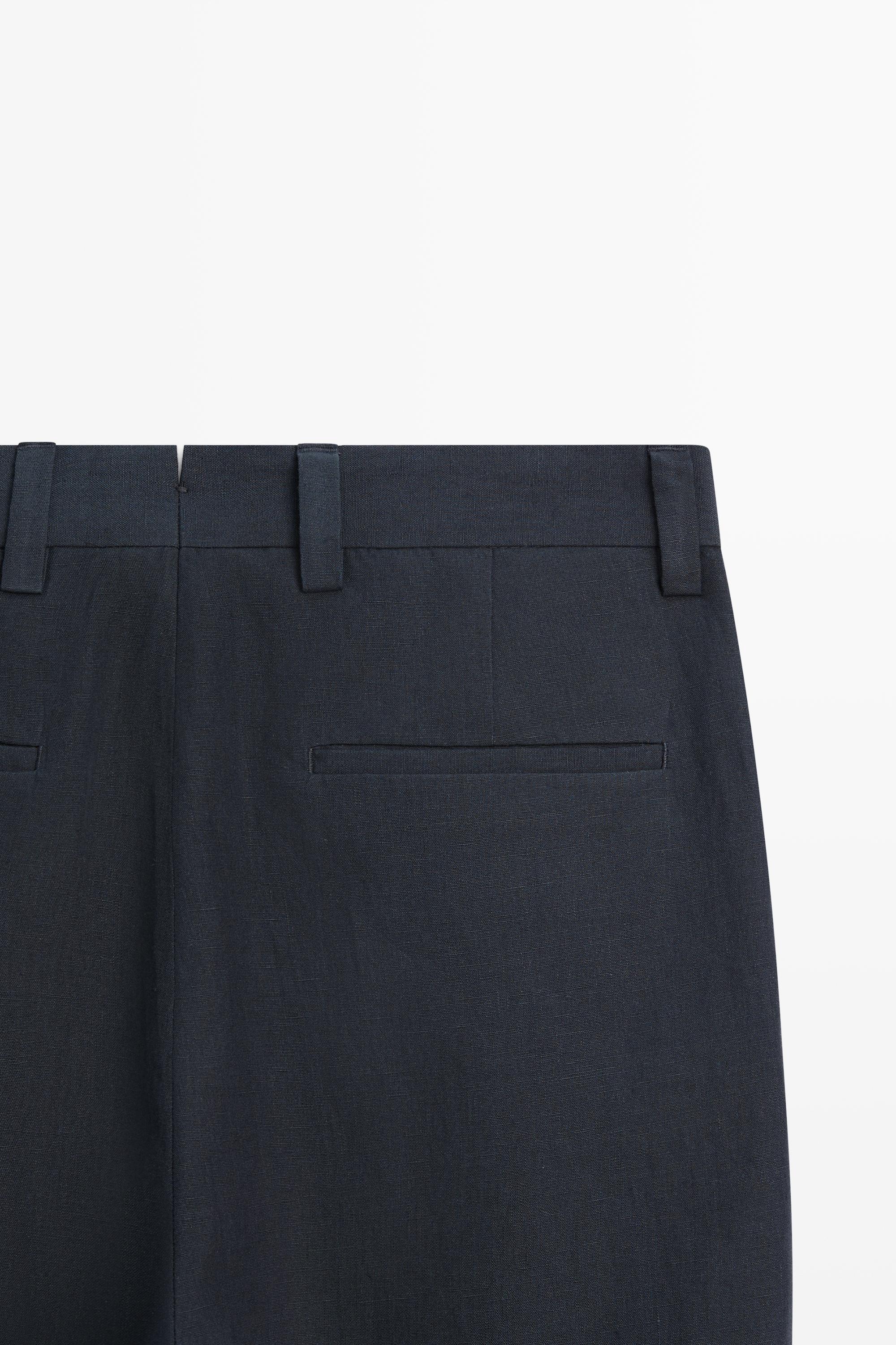 Darted 100% linen trousers — NAVY BLUE