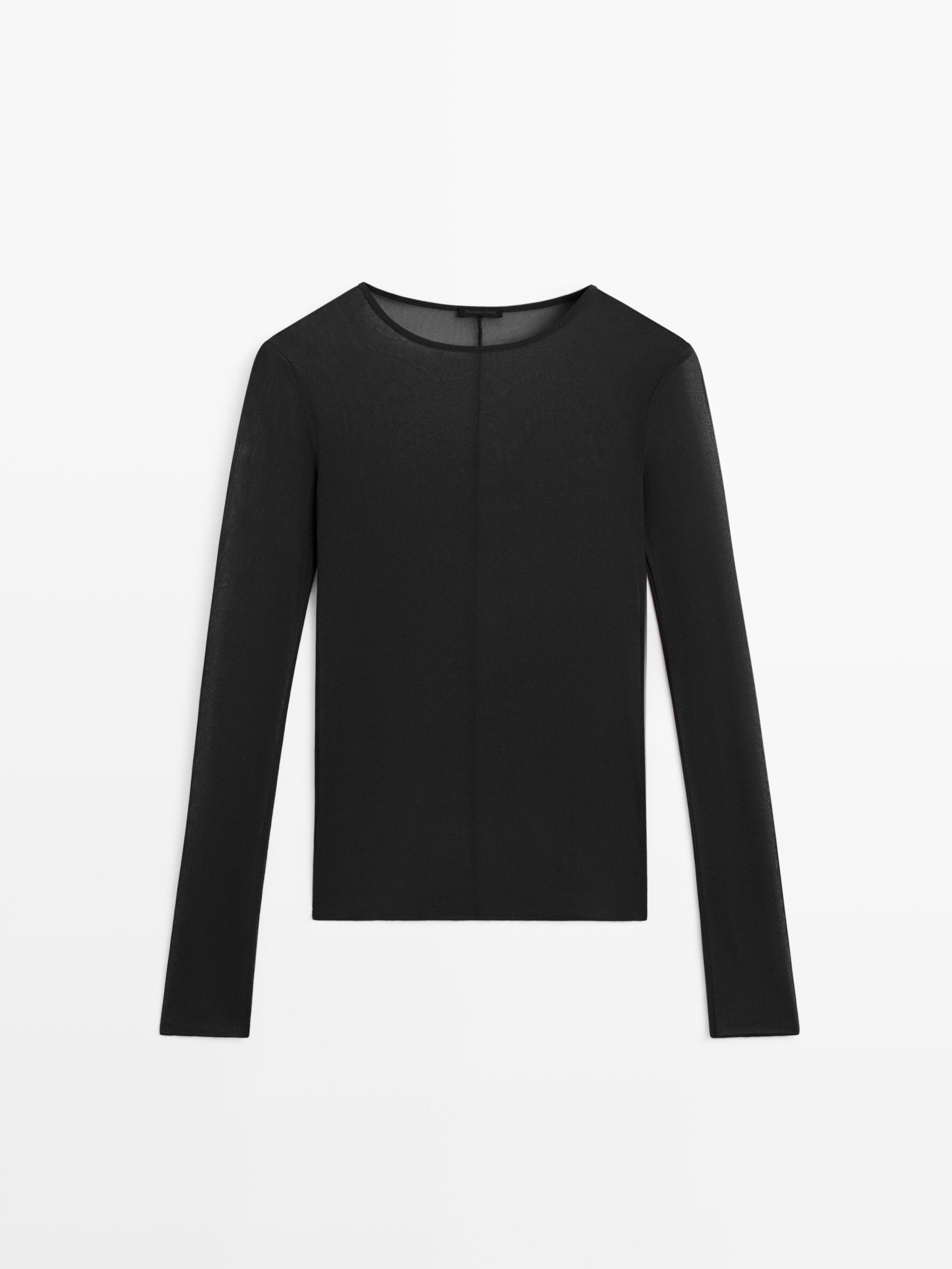 Long sleeve silk T-shirt — BLACK