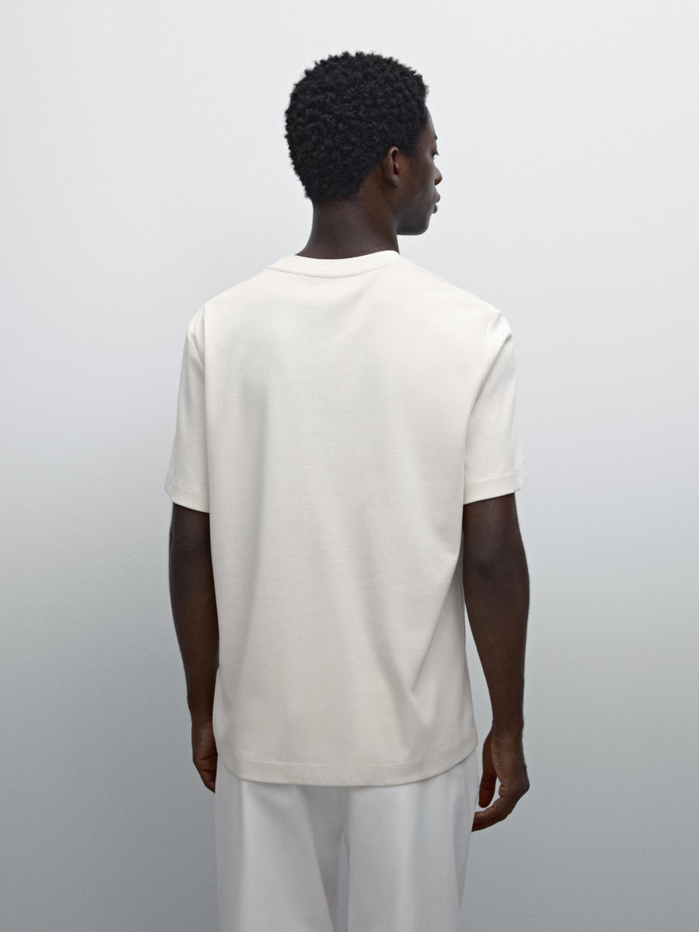 Ribbed neck detail cotton T-shirt