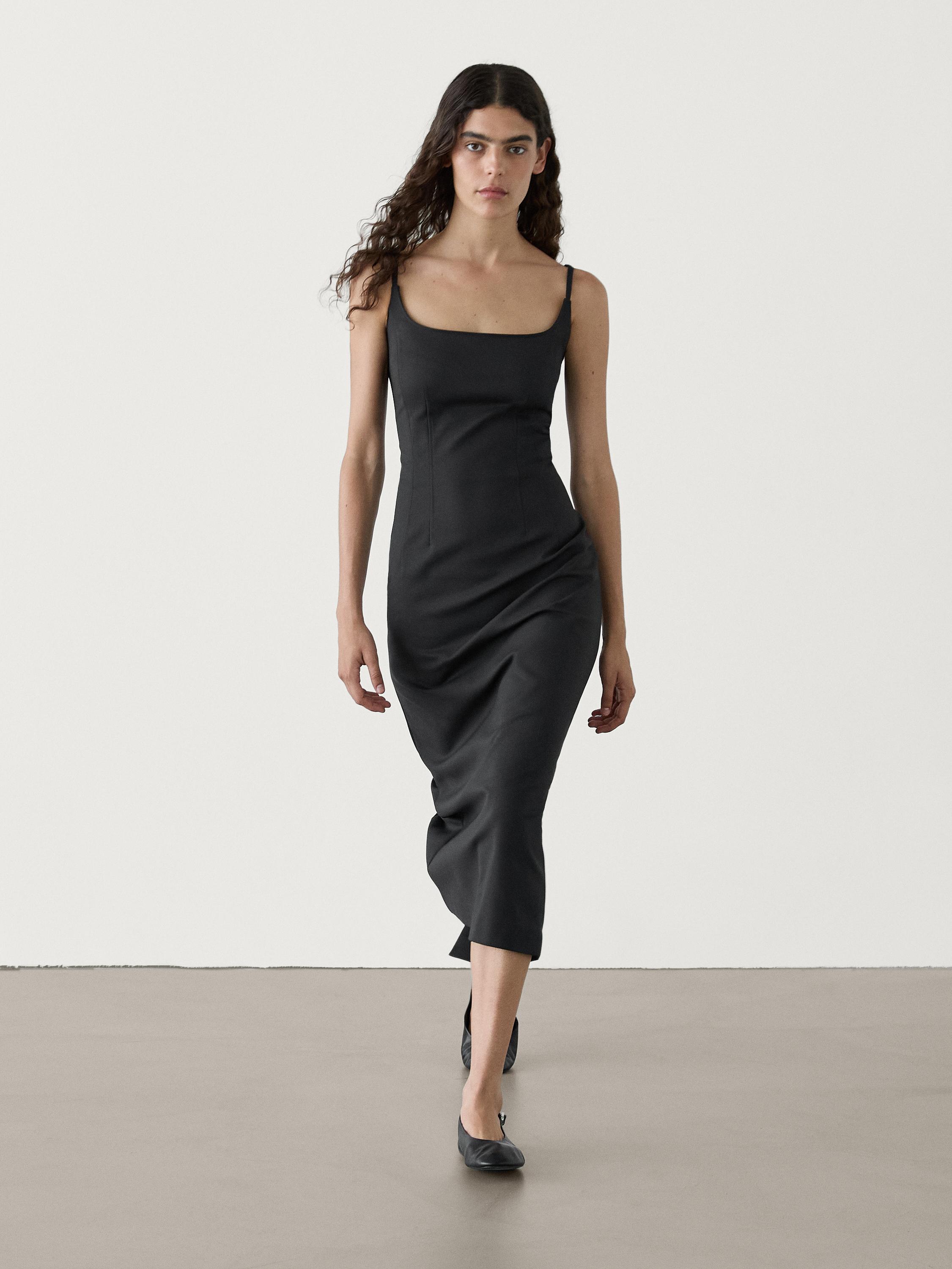 Fitted midi dress with adjustable straps