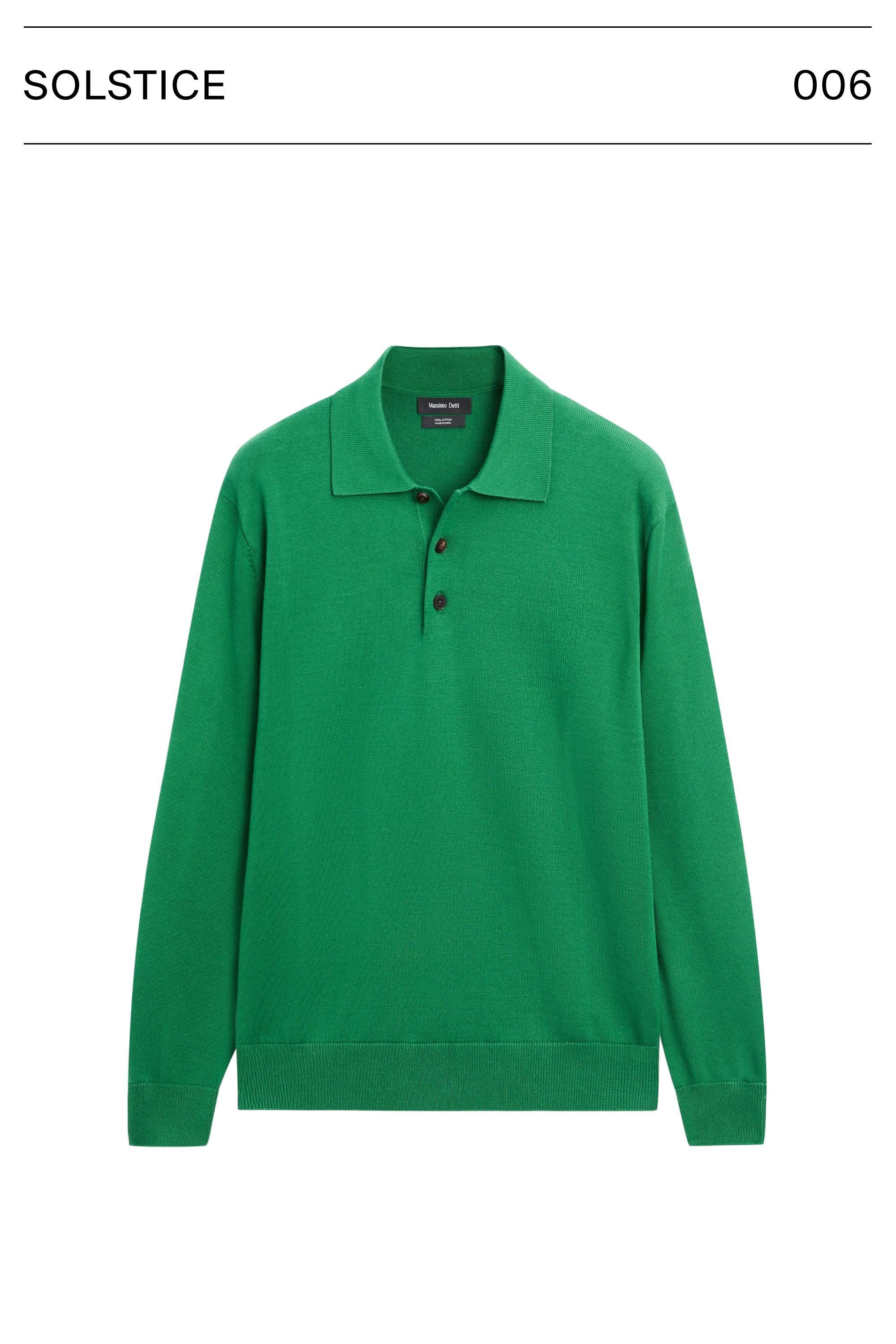 Cotton knit polo collar sweater — Green billiard