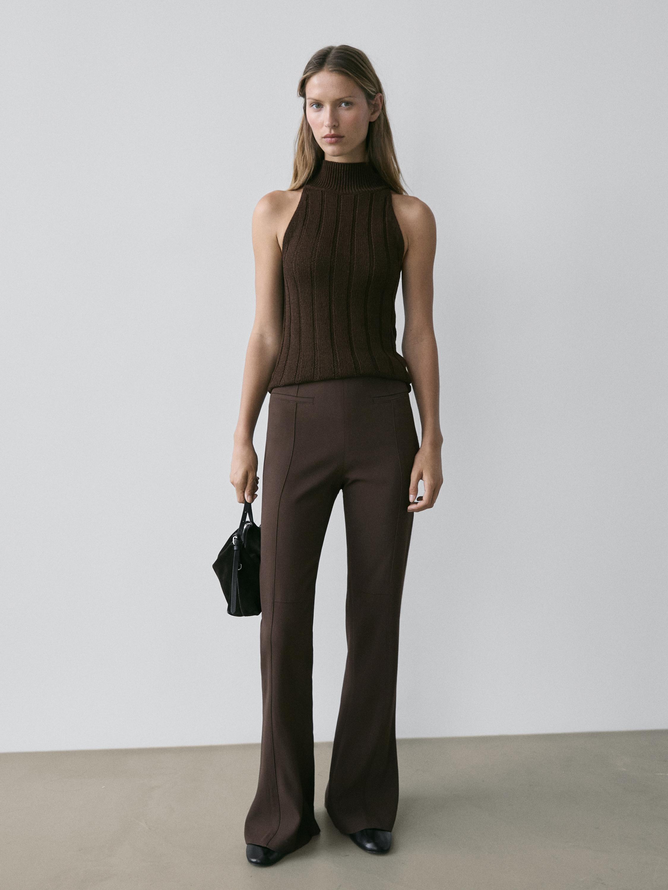 Flared trousers with pocket — BROWN