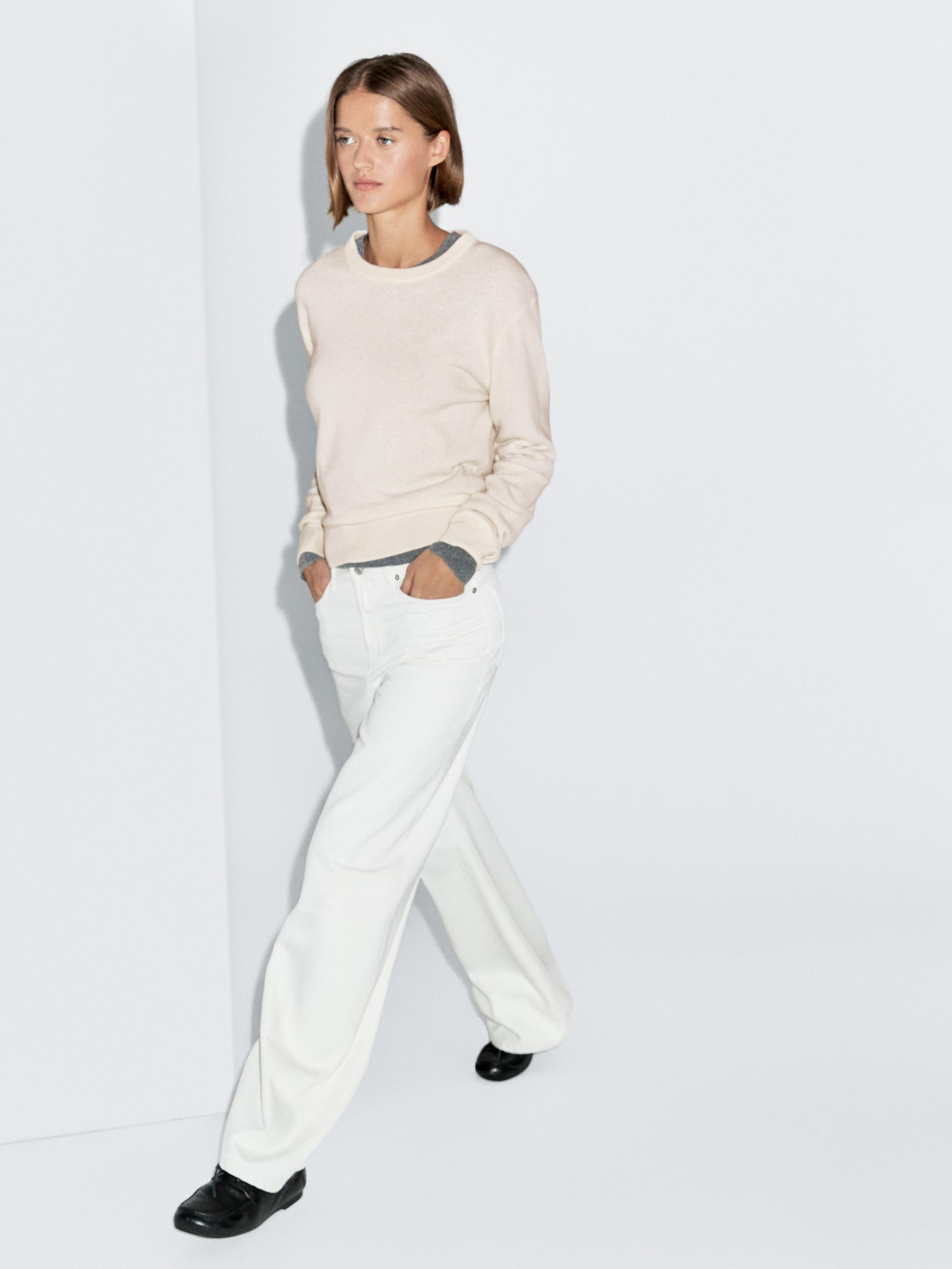 Wool blend crew neck knit sweater