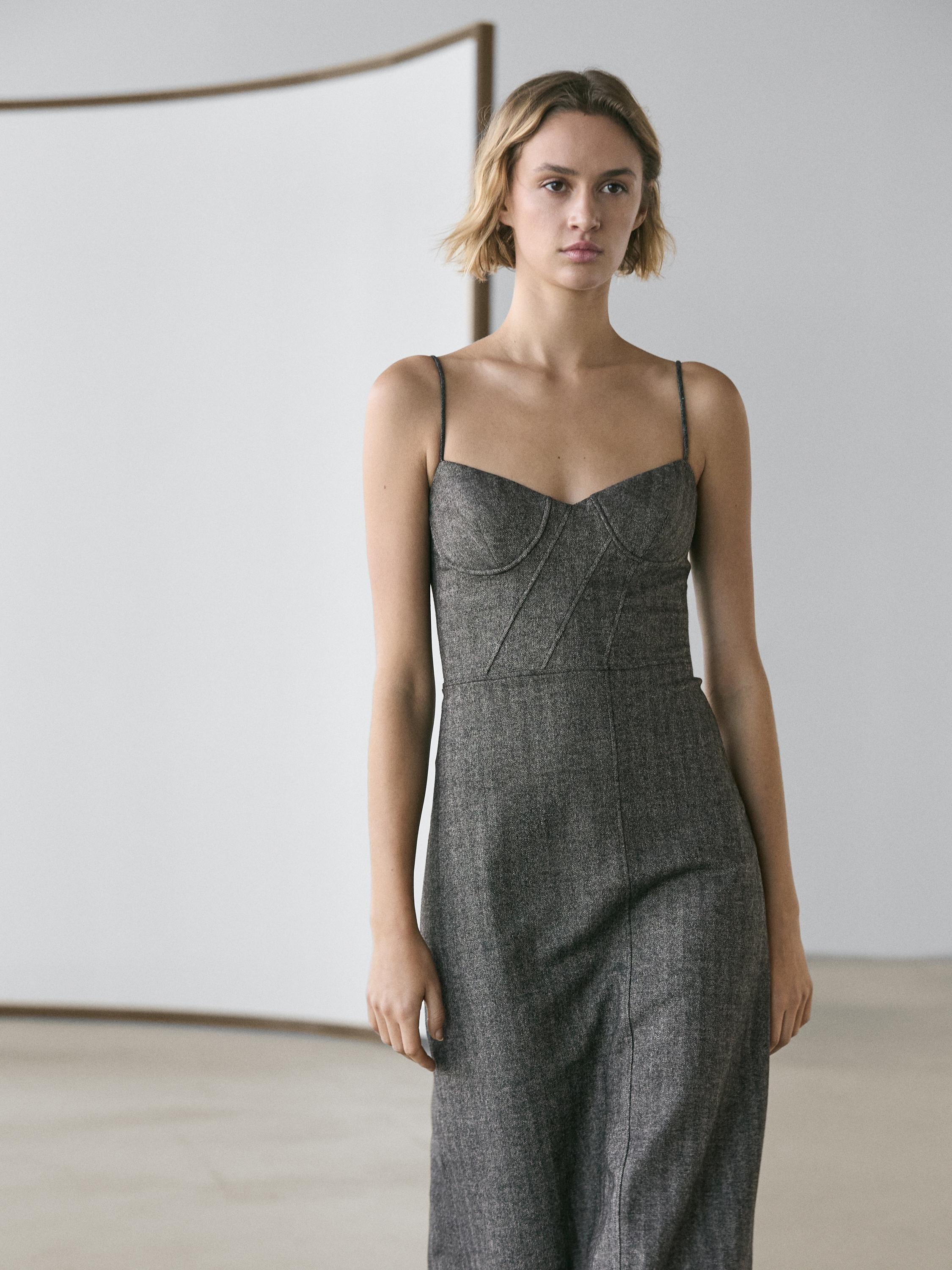 Strappy midi dress — CHARCOAL