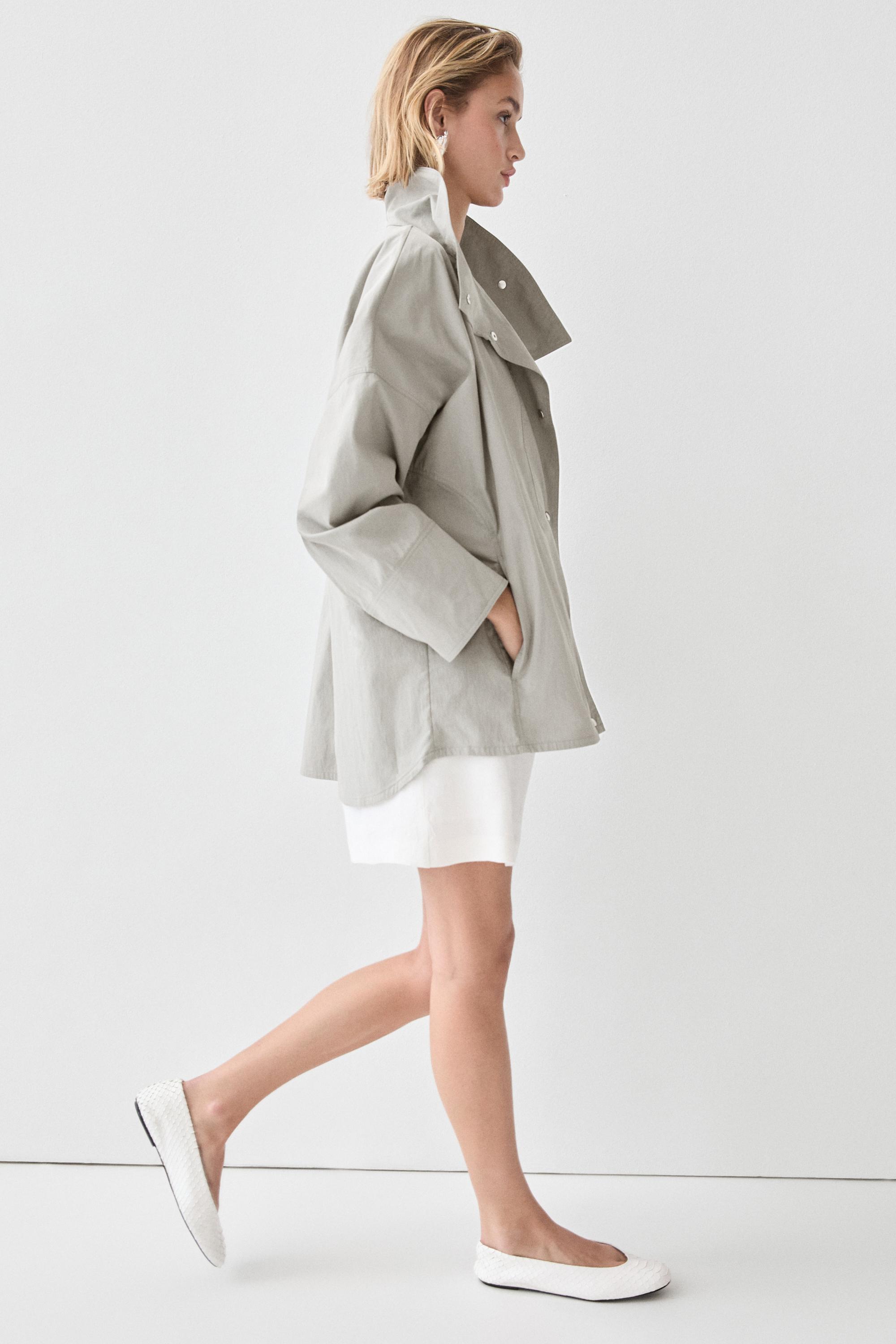 Cotton blend high neck jacket — BLUISH GREY