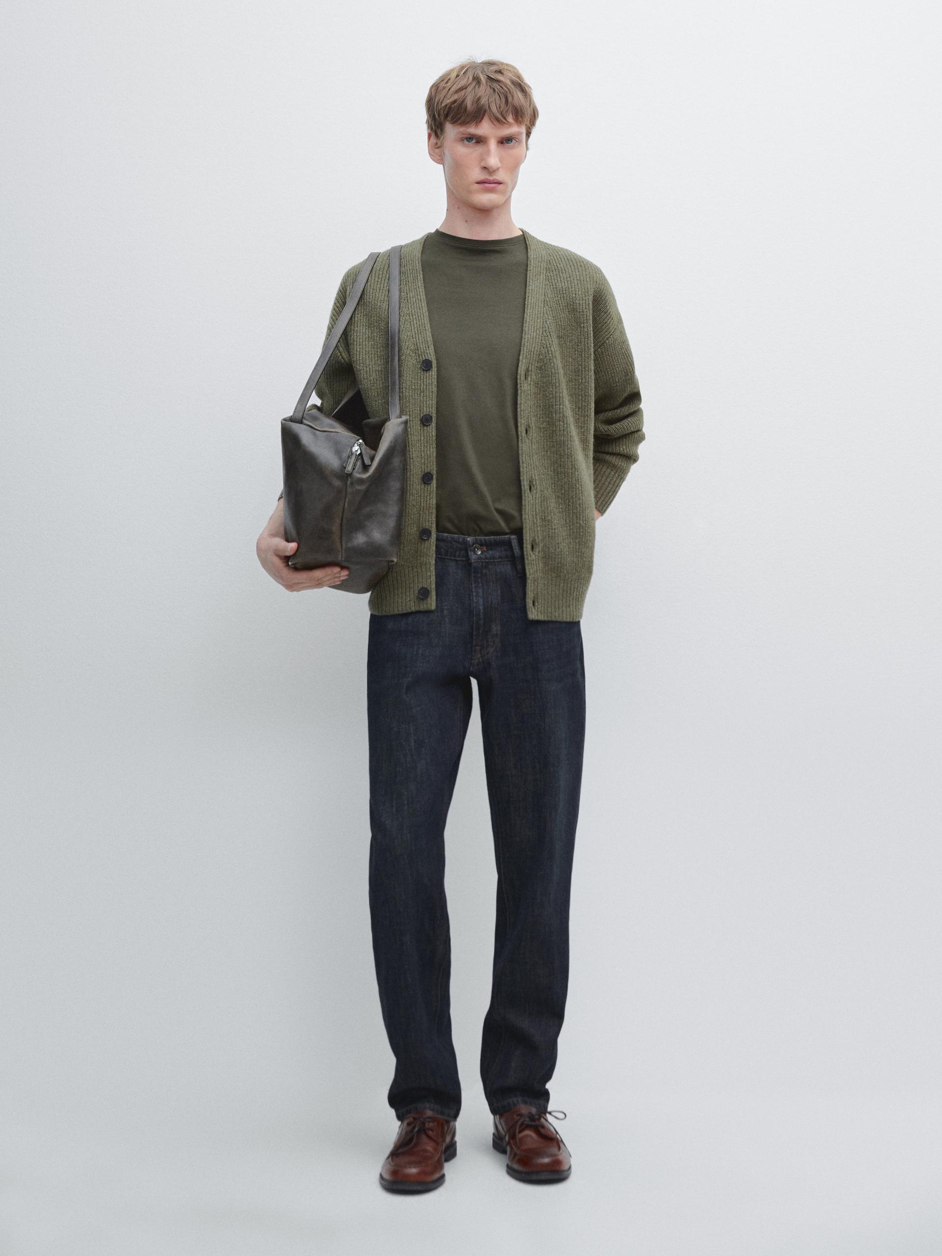 Cardigan À Col En V En Laine Mélangée - Vert Vigoré - L - Massimo Dutti - Homme