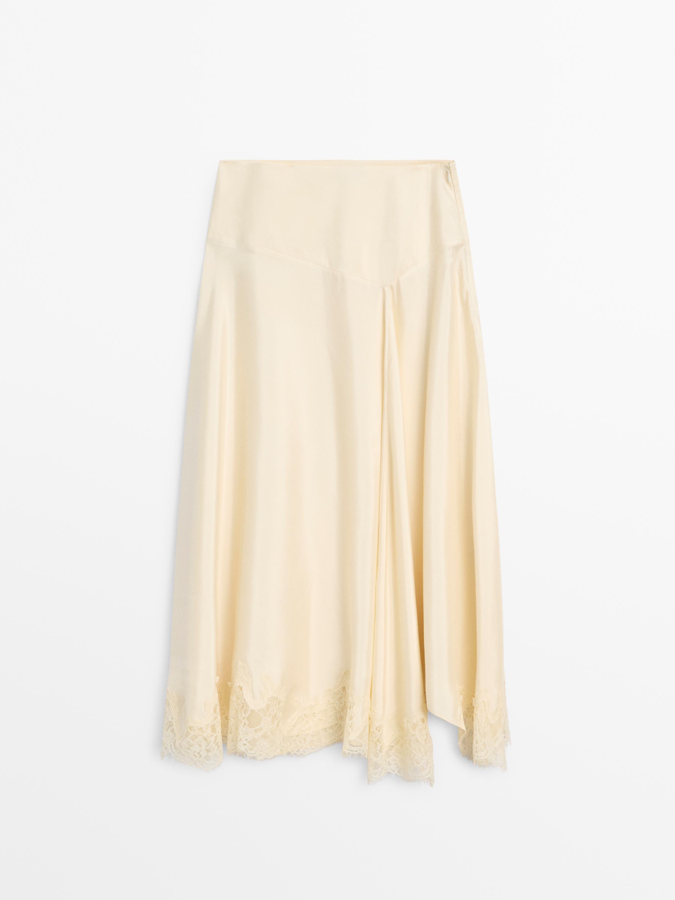 Asymmetric camisole skirt with lace trim — Vanilla