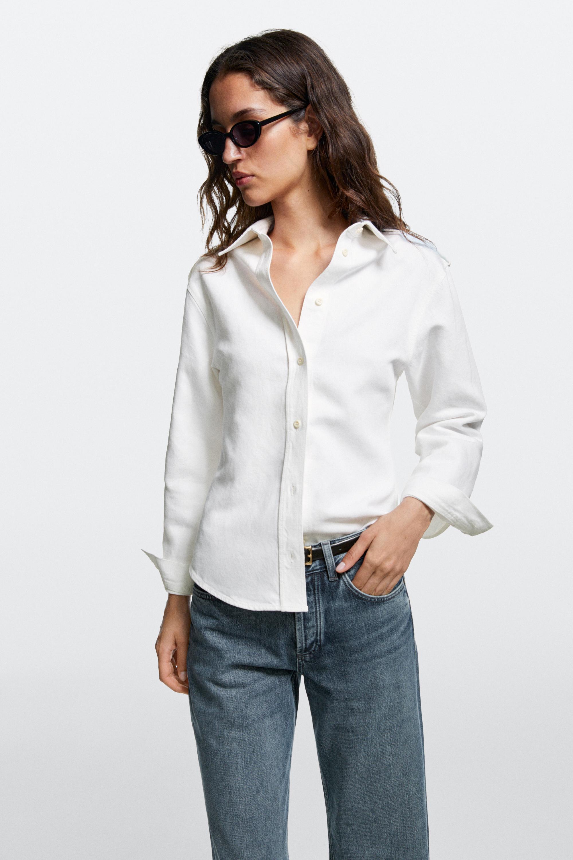 Cotton and linen blend shirt with shoulder detail — Off white