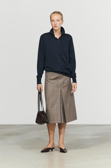 High neck knit sweater with button detail — NAVY BLUE 8