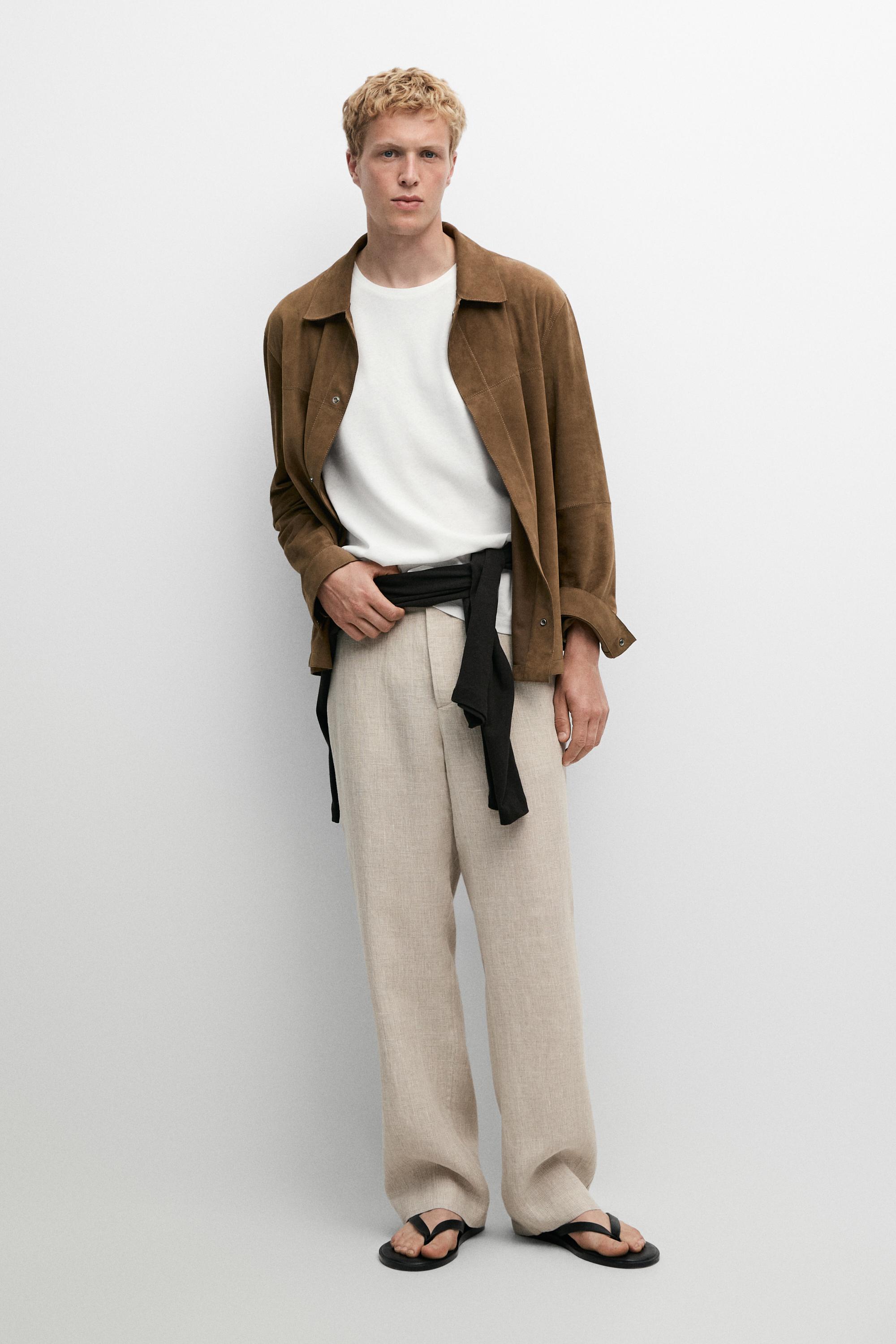 100% linen check pants — CREAM