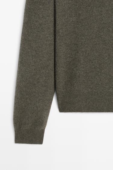Knit 100% cashmere round neck sweater — MEDIUM KHAKI 7