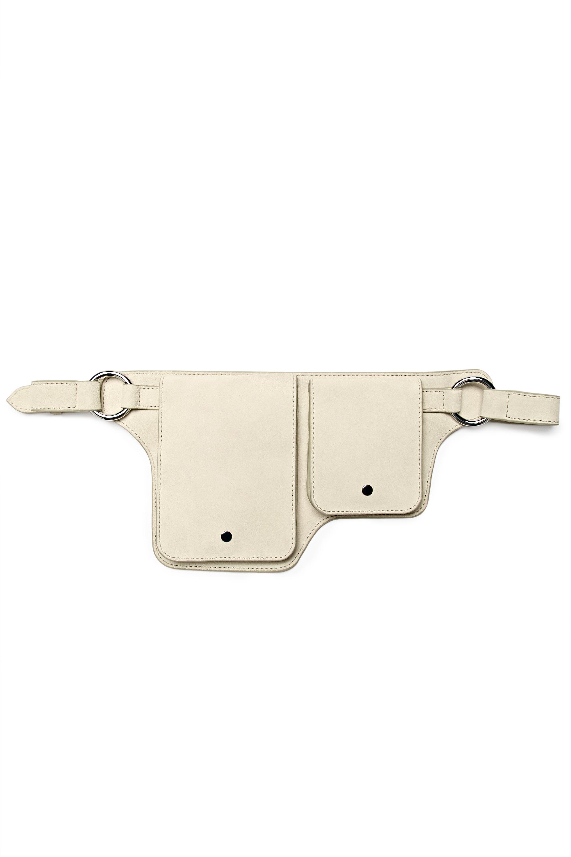 Split leather double compartment belt bag — Off white