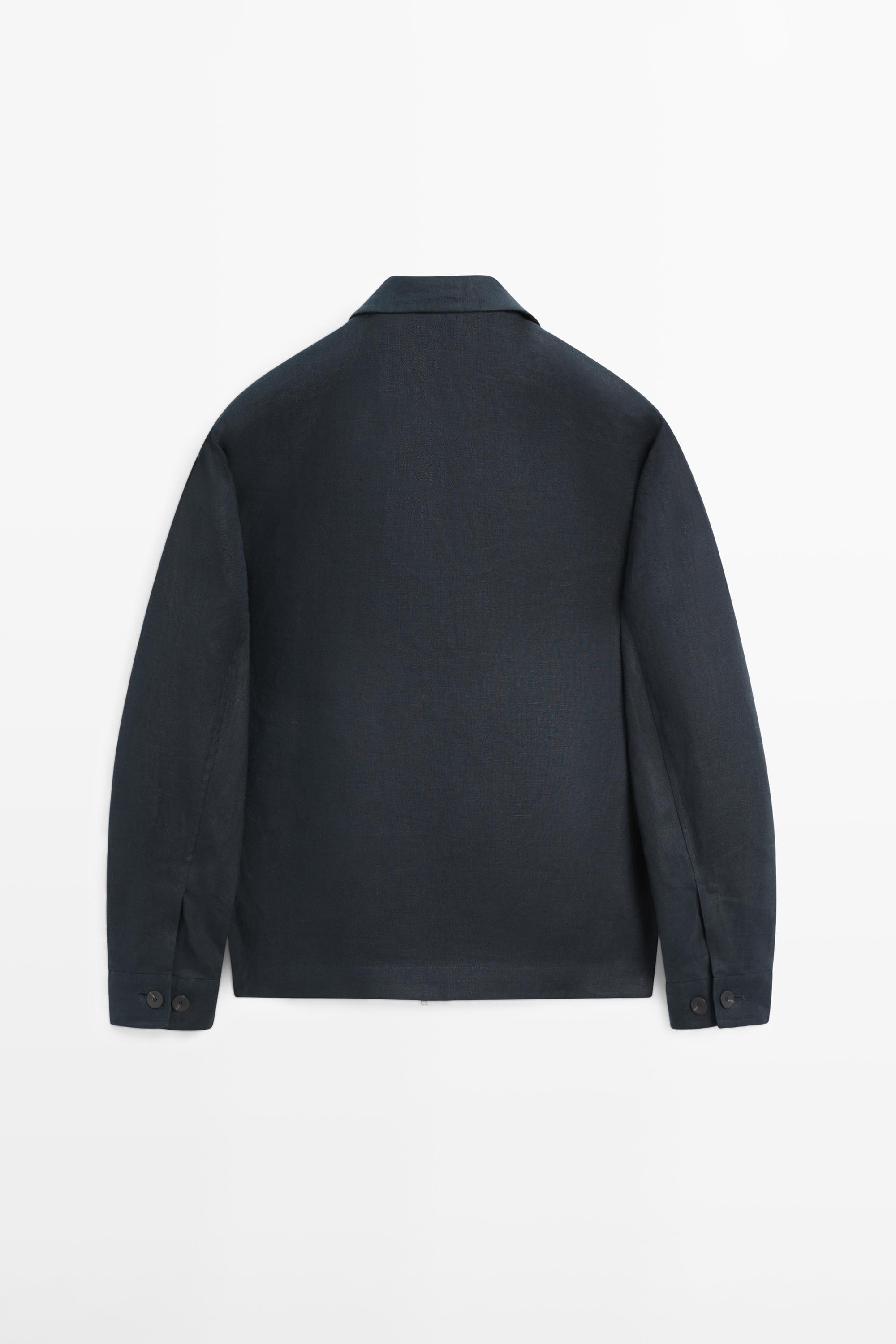 Cropped linen jacket — NAVY BLUE