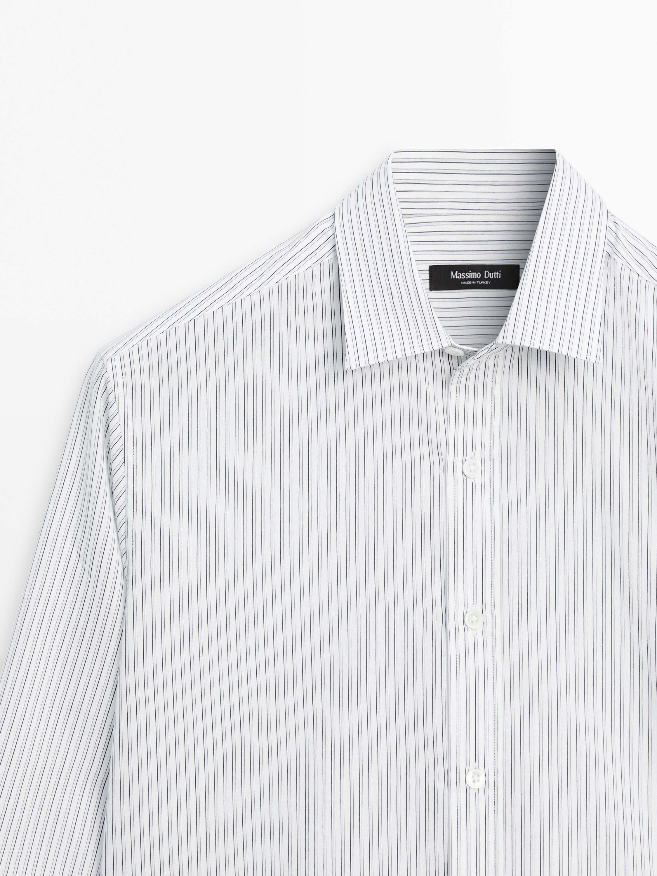 Cotton blend regular fit striped shirt — BLUE