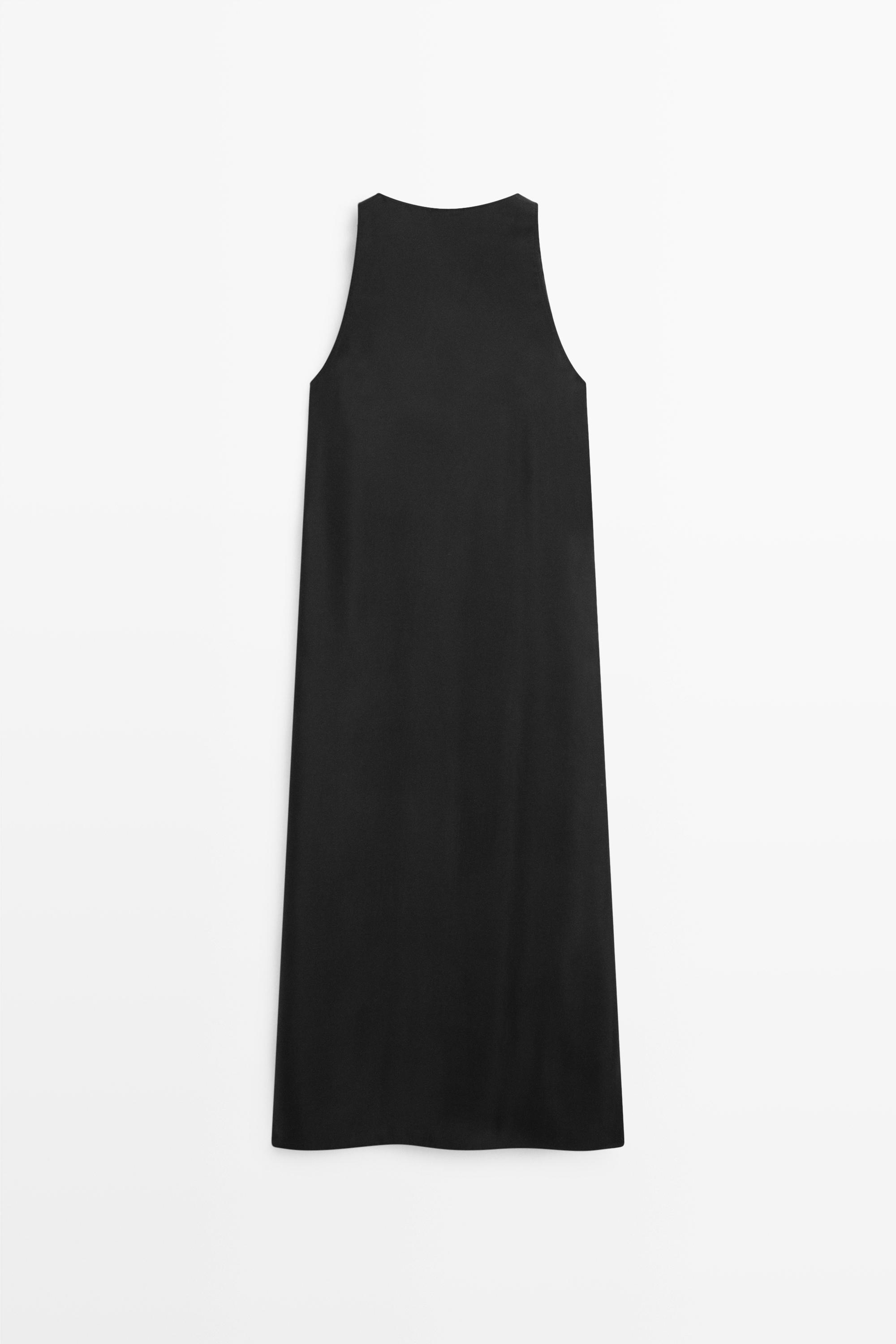 Flowing midi dress with round neckline — BLACK