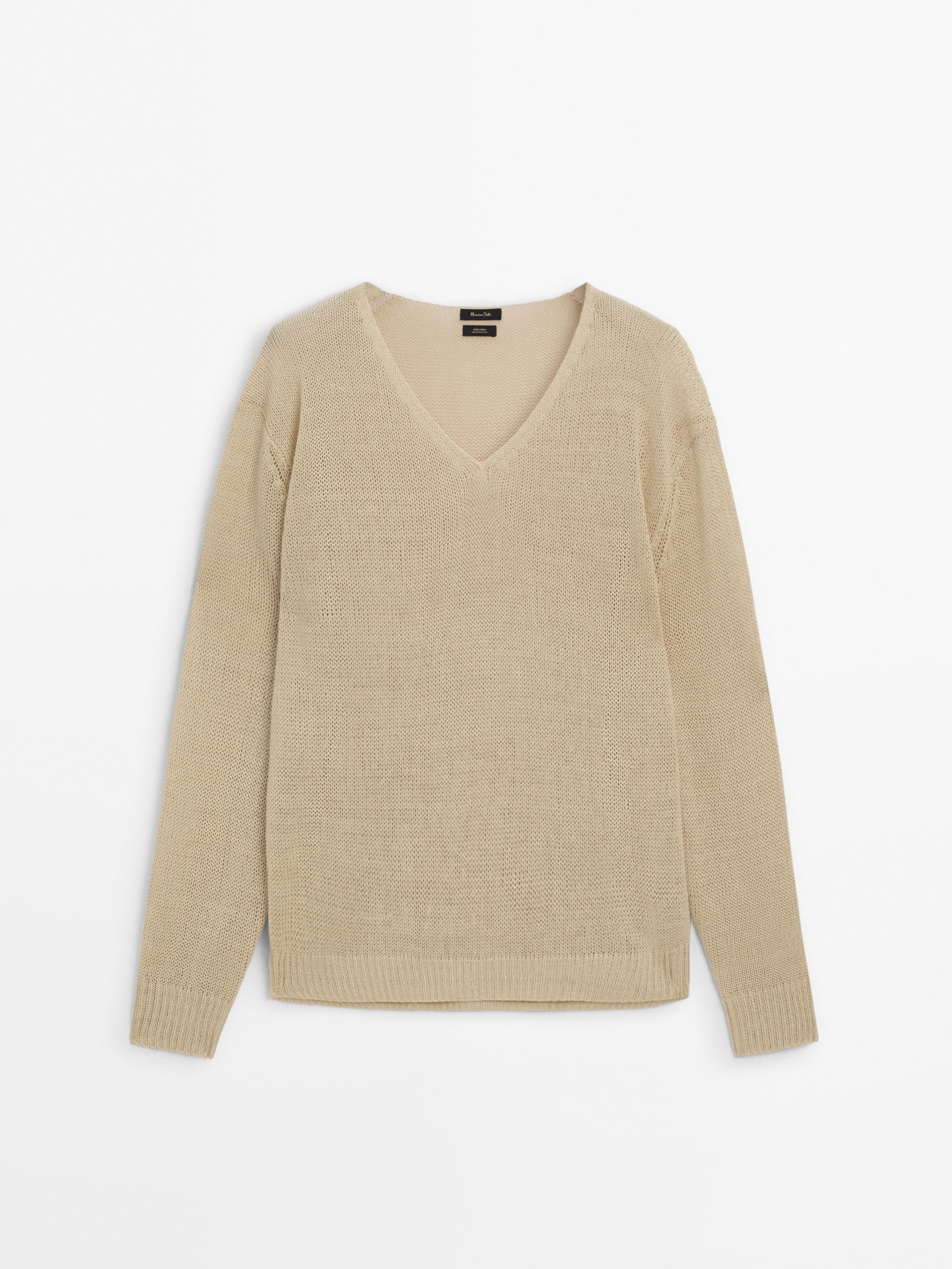 100% linen knit V-neck sweater
