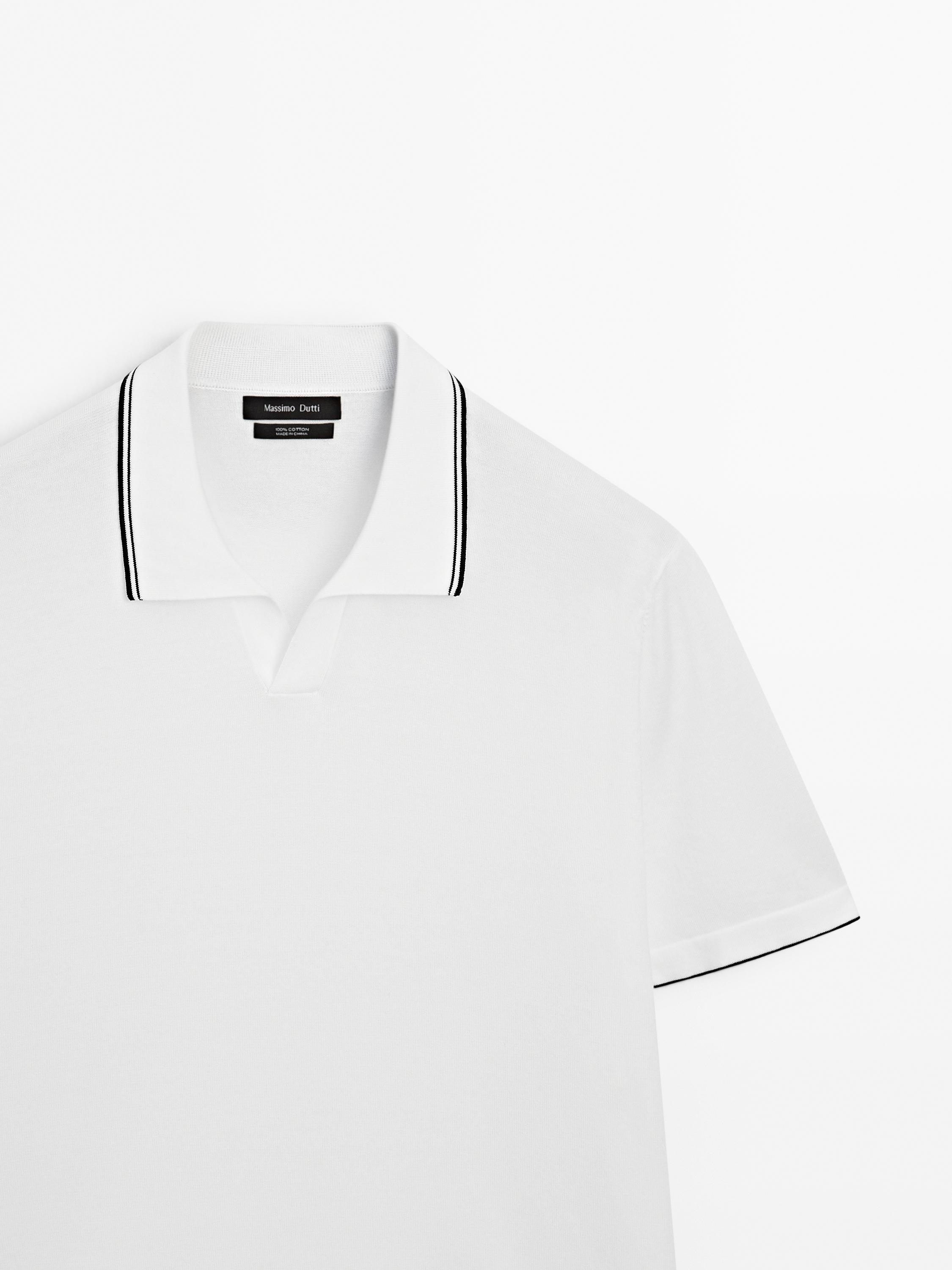 Knit V-neck polo shirt with colour detail