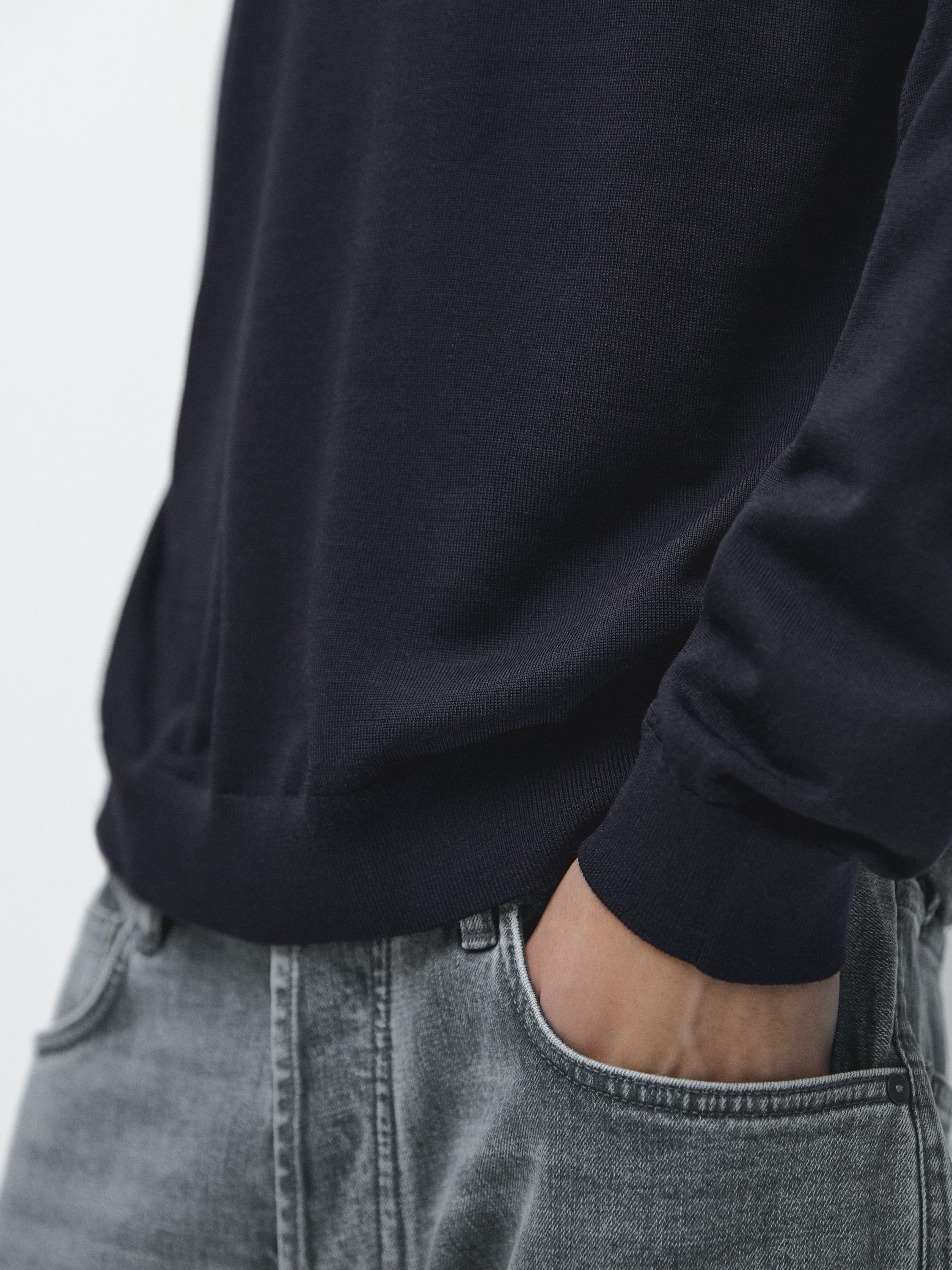 100% wool knit sweater with polo collar — NAVY BLUE