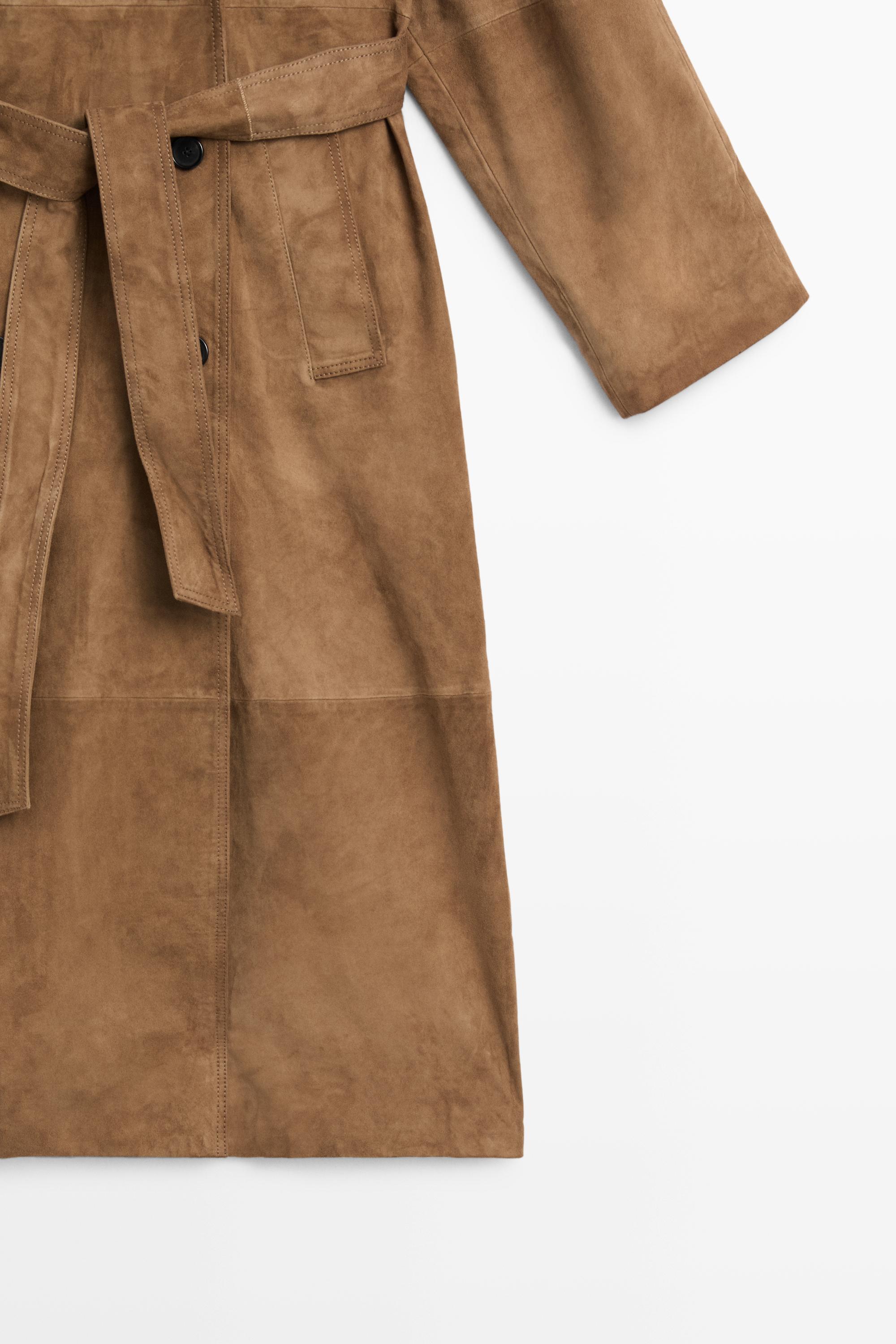 Long suede leather trench coat — Washed