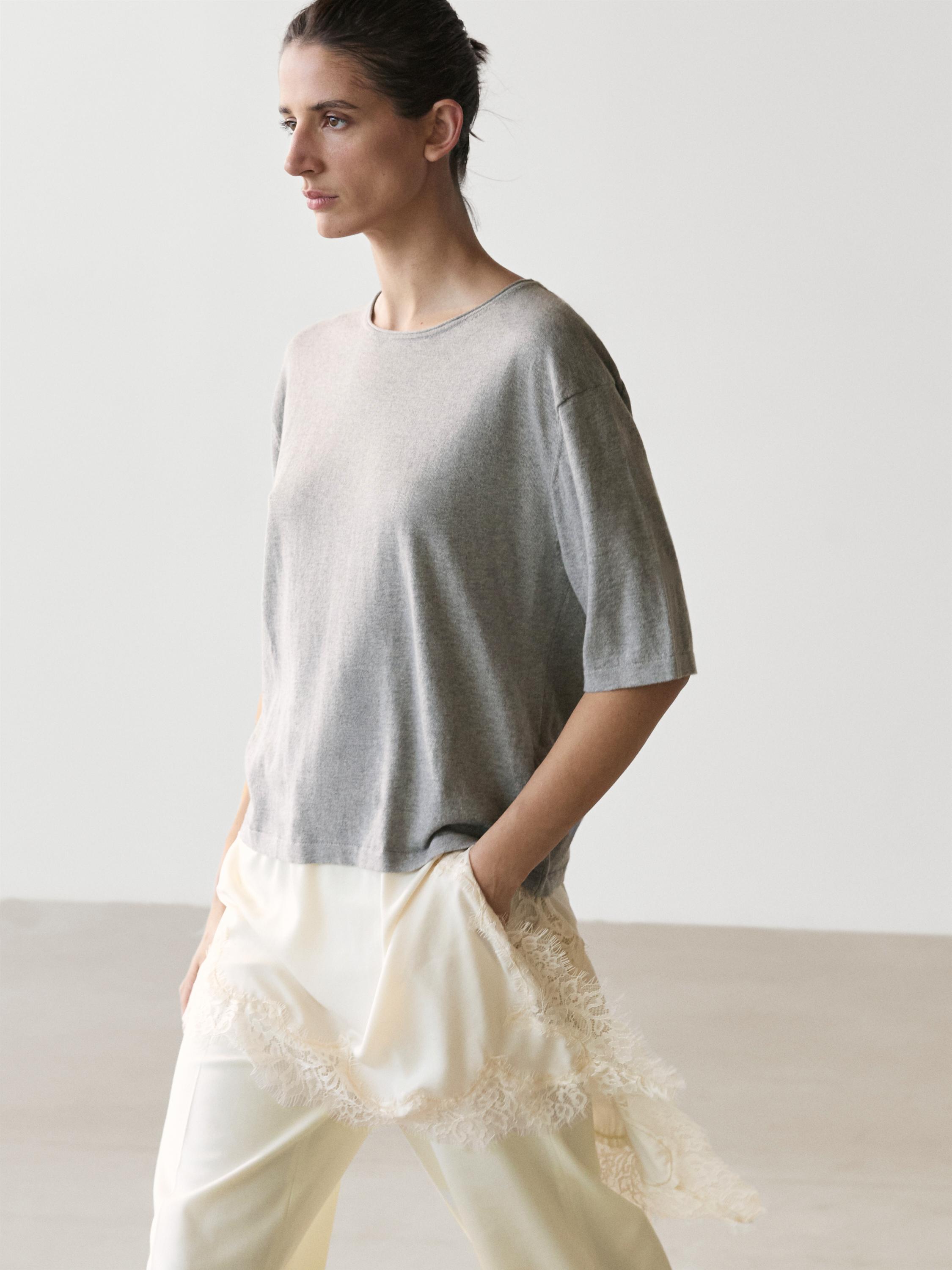 Sweater with contrast lace detail — MEDIUM GREY