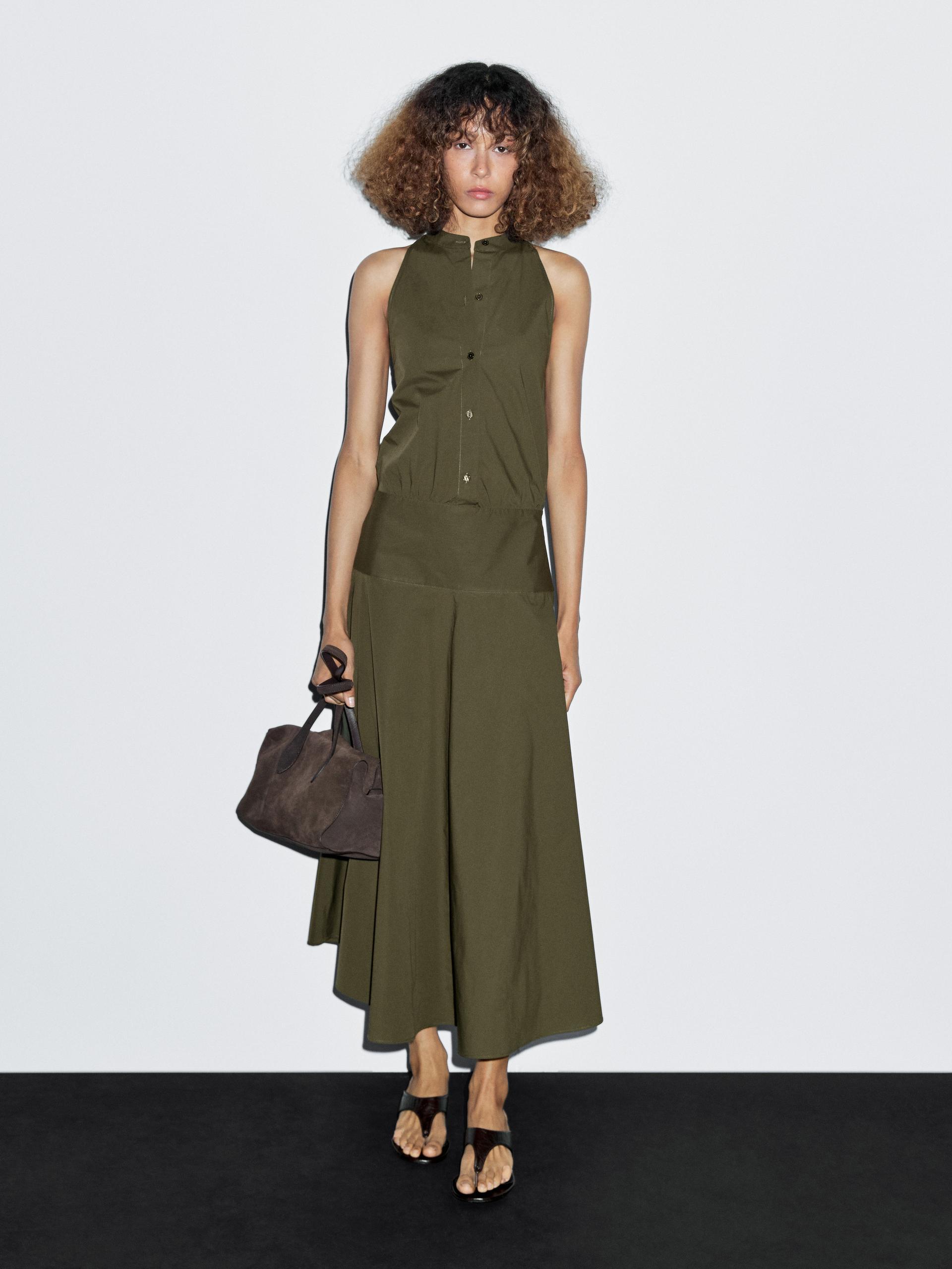 Robe Longue À Encolure Américaine - Vert Bouteille - 42 - Massimo Dutti - Femme