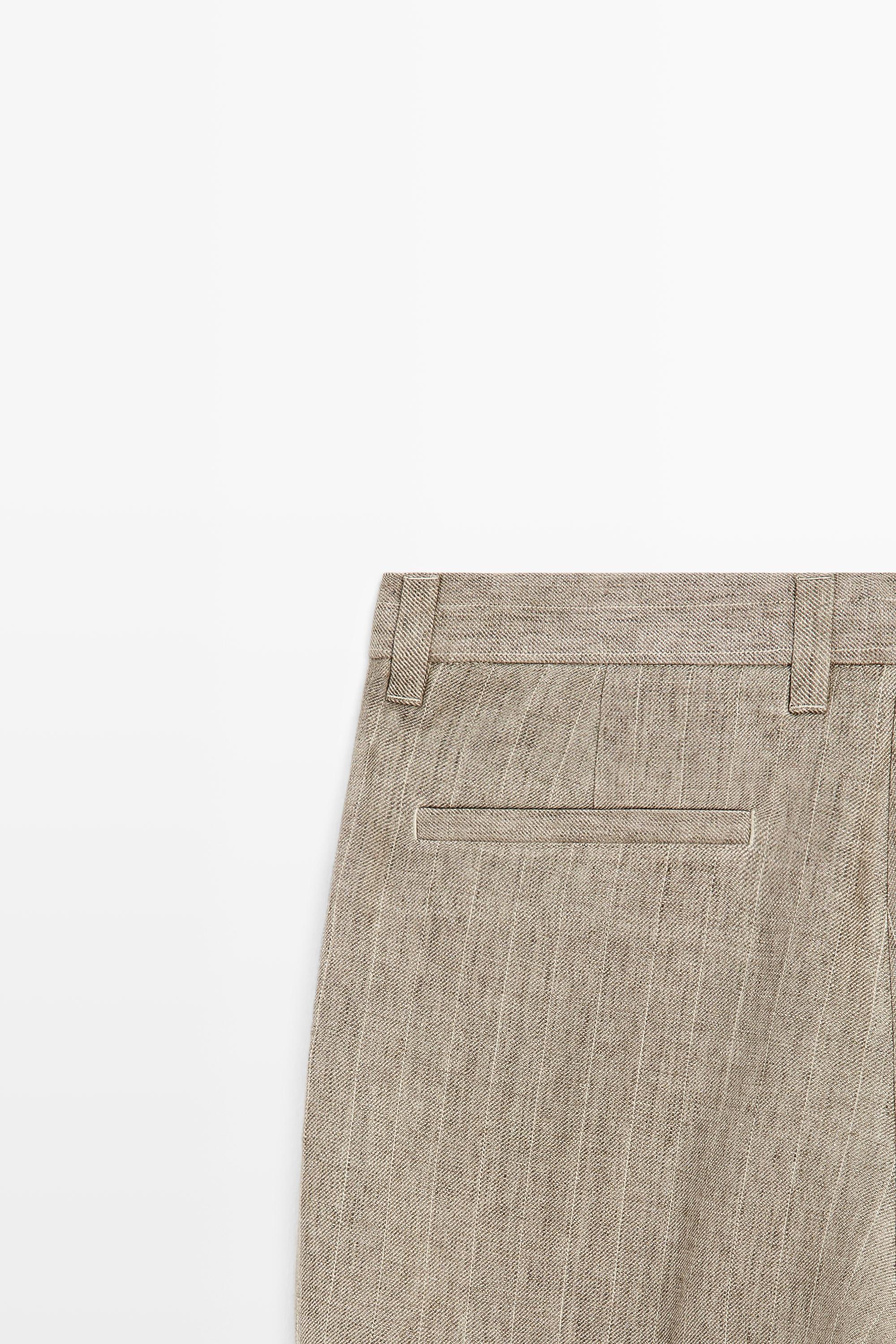 100% linen striped trousers — BEIGE