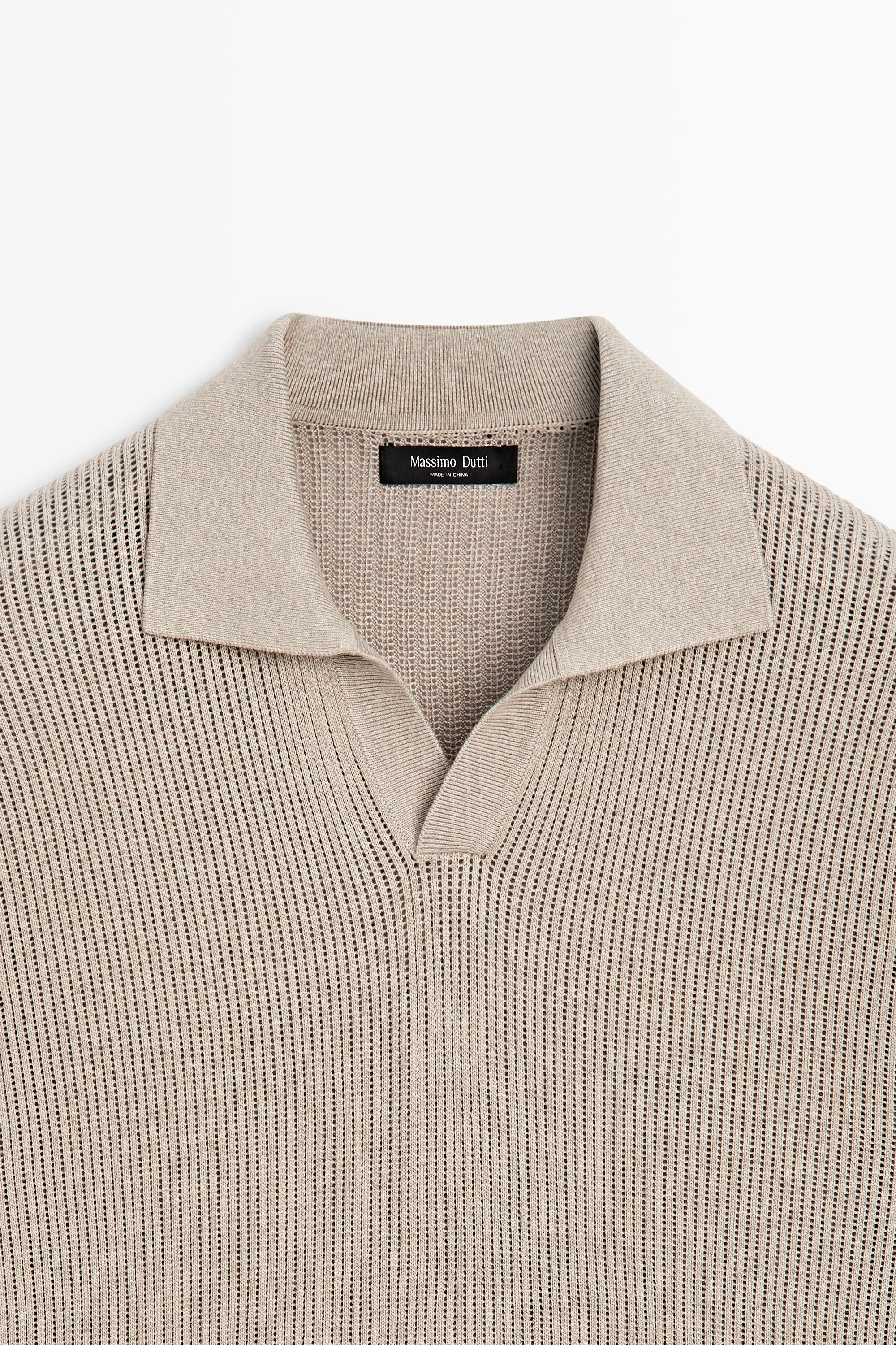 Cotton-blend V-neck knit polo shirt — MINK