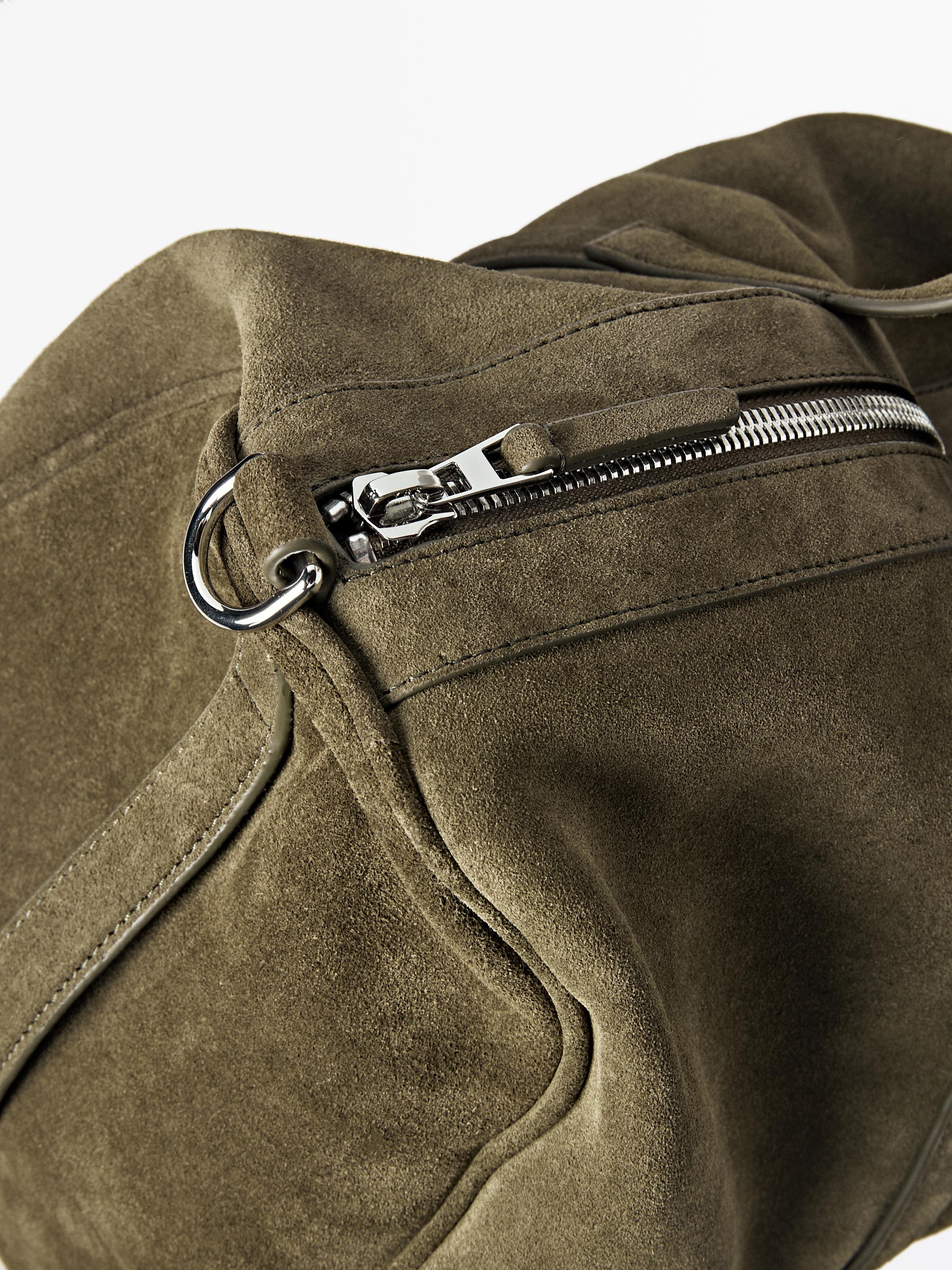 Suede leather travel bag — KHAKI