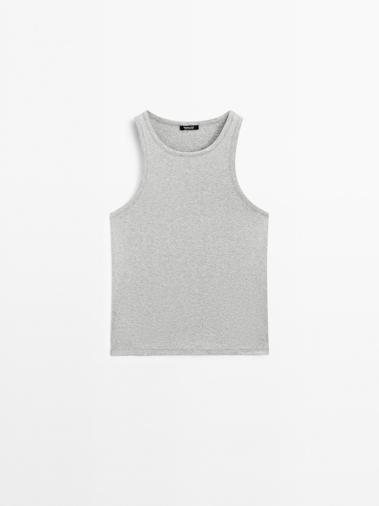 Massimo Dutti - Dame - Top Med Rund Hals Og Glimmerdetalje - Sølv - Xl