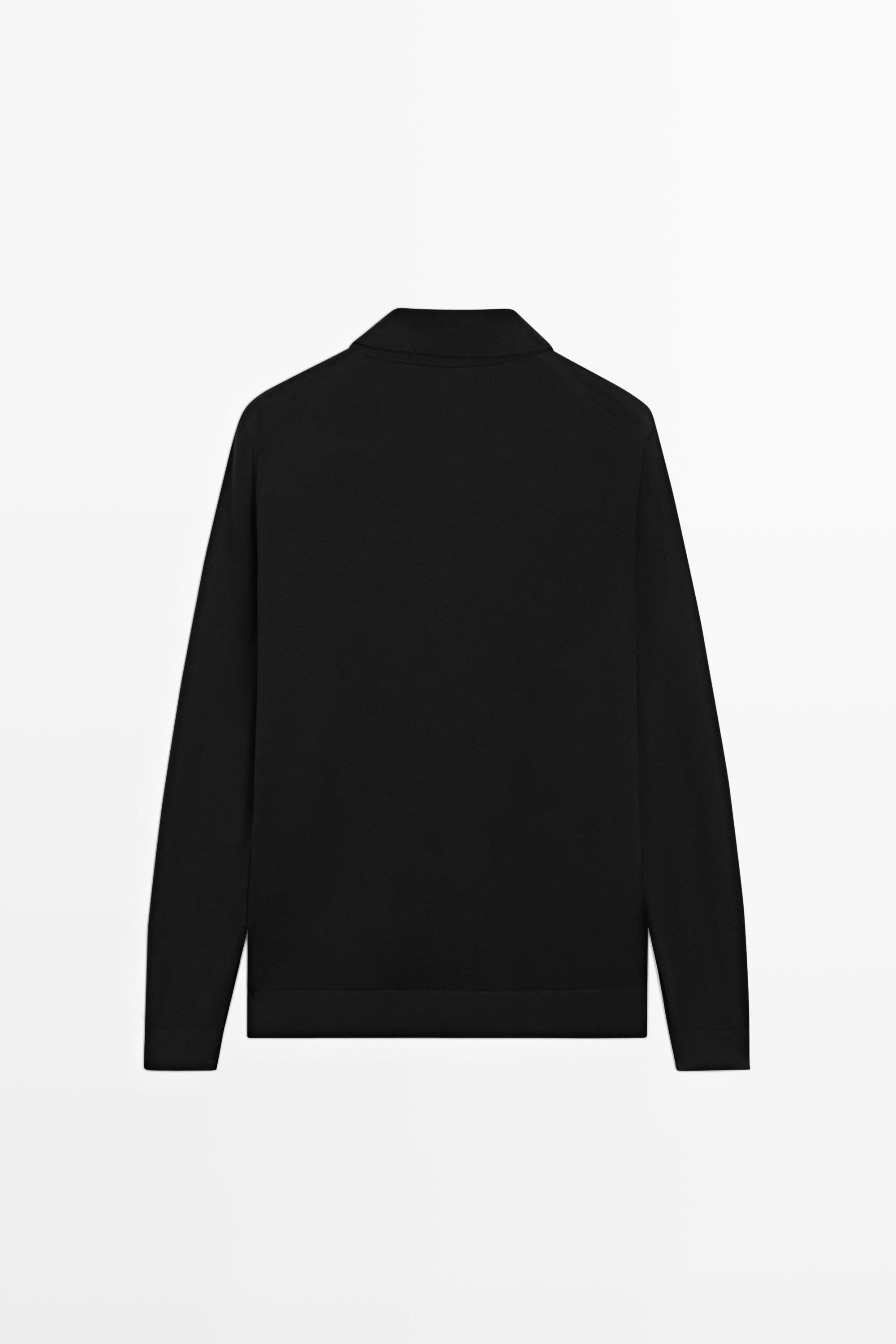 100% merino wool knit polo sweater — BLACK