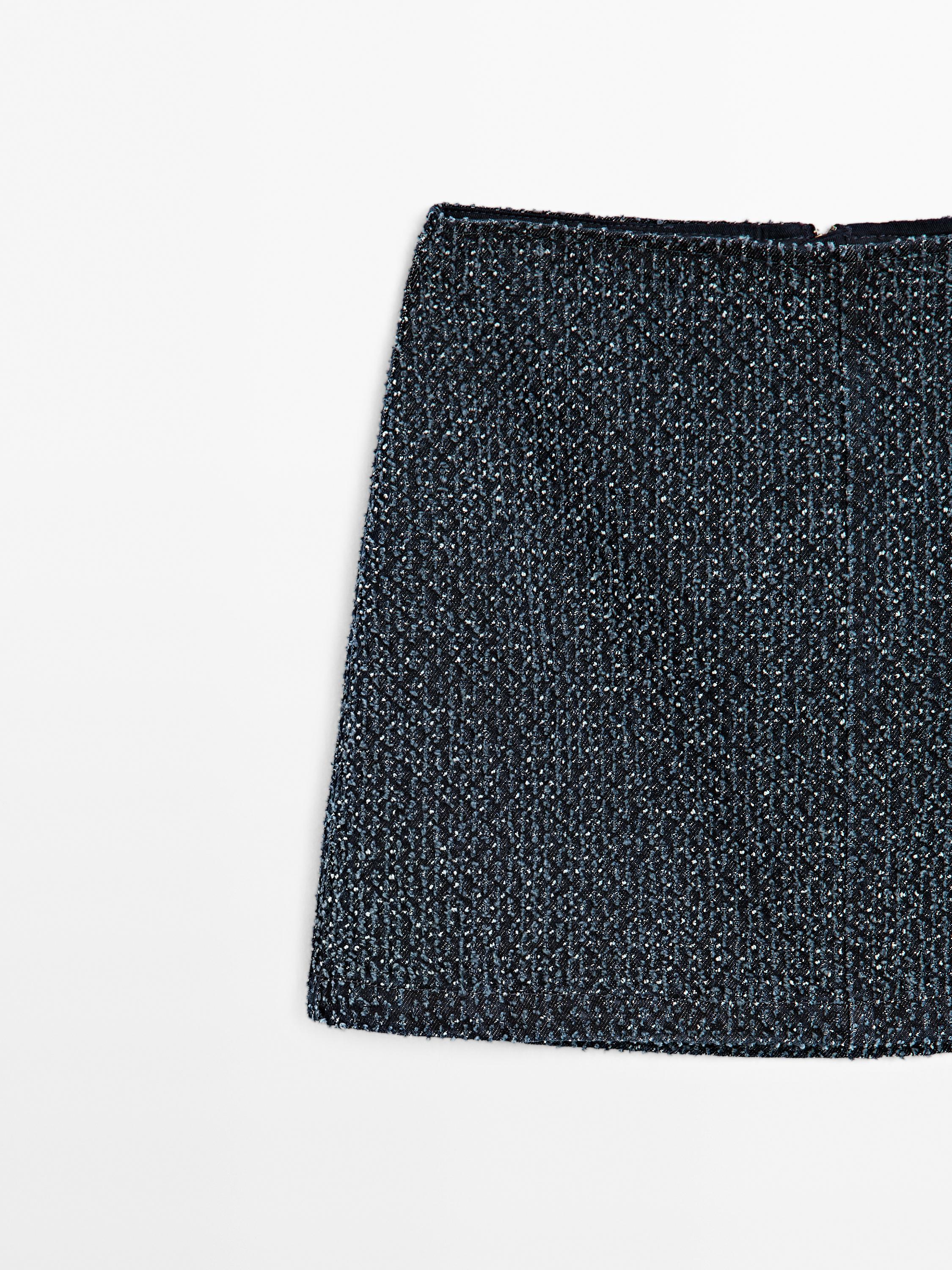 Textured denim mini skirt