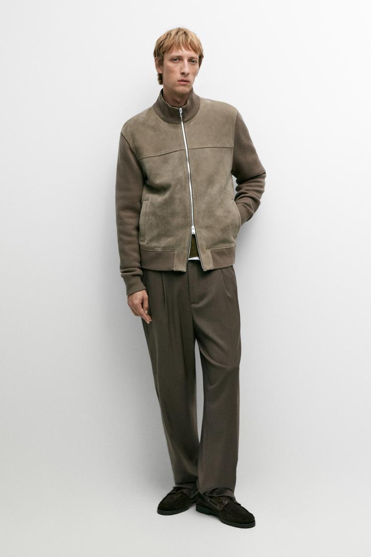 Mixed Suede and leather knit cardigan — GREEN
